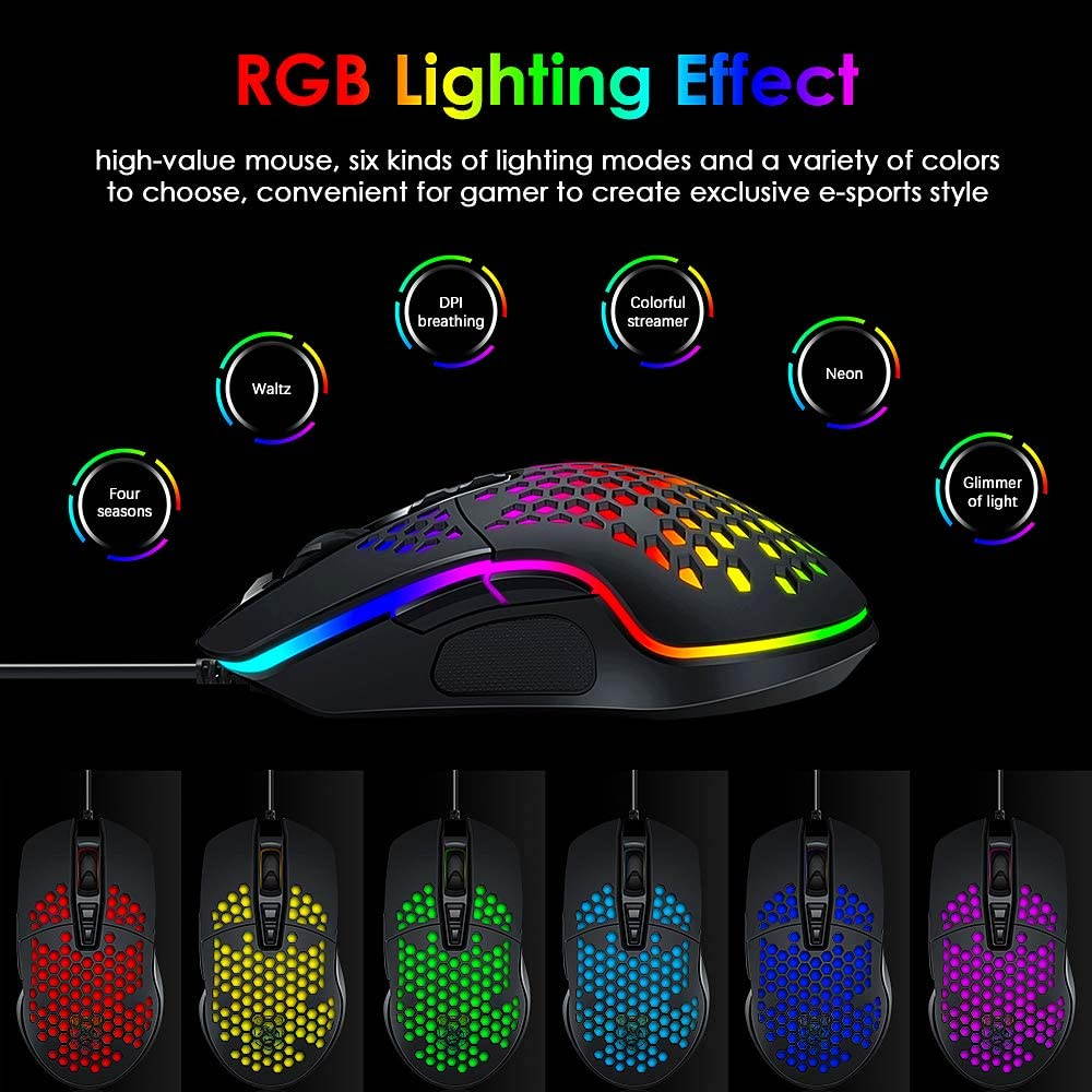 Ergonomic Lightweight Gaming Mouse Wired Honeycomb Hollow RGB Streamer 4000 DPI Programming Optical Sensor Pixert 3325 78G Gaming Mice for PC X-BOX PS4 Gamer