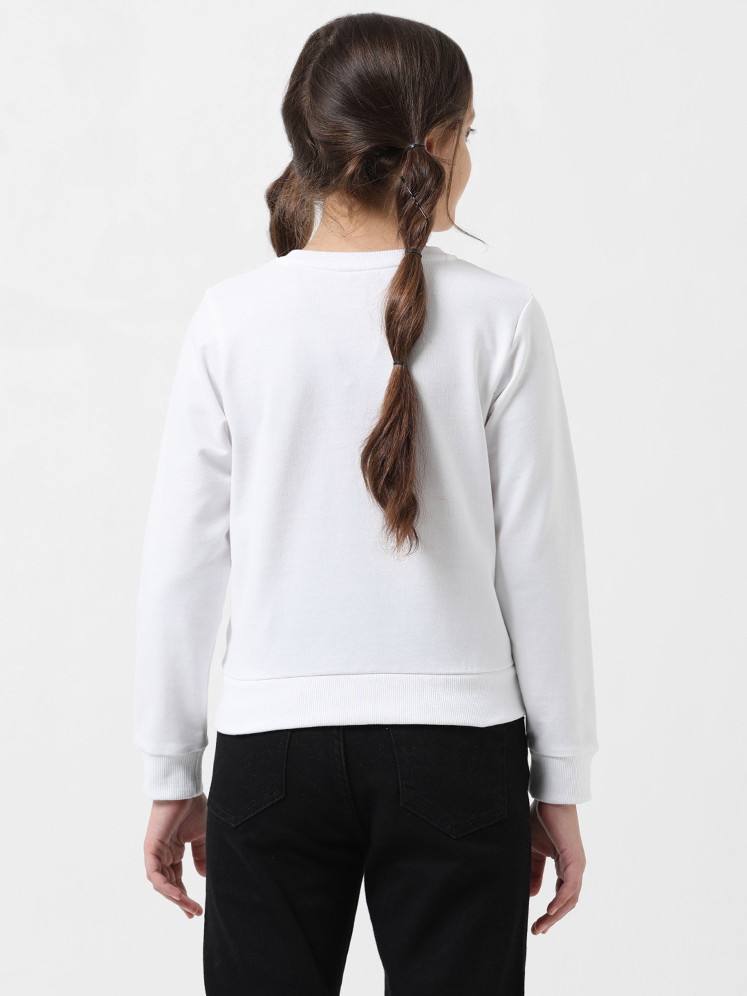 VERO MODA GIRL White Printed Full Sleeves Sweatshirt