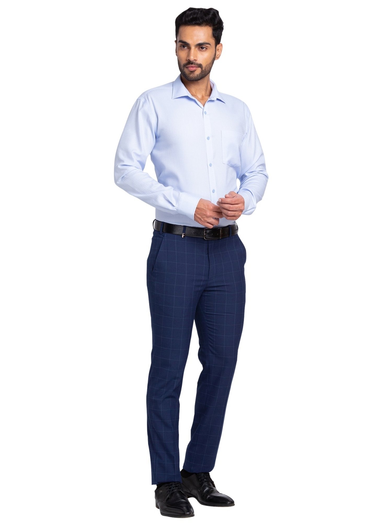 Park Avenue Blue Super Slim Fit Checks Trousers
