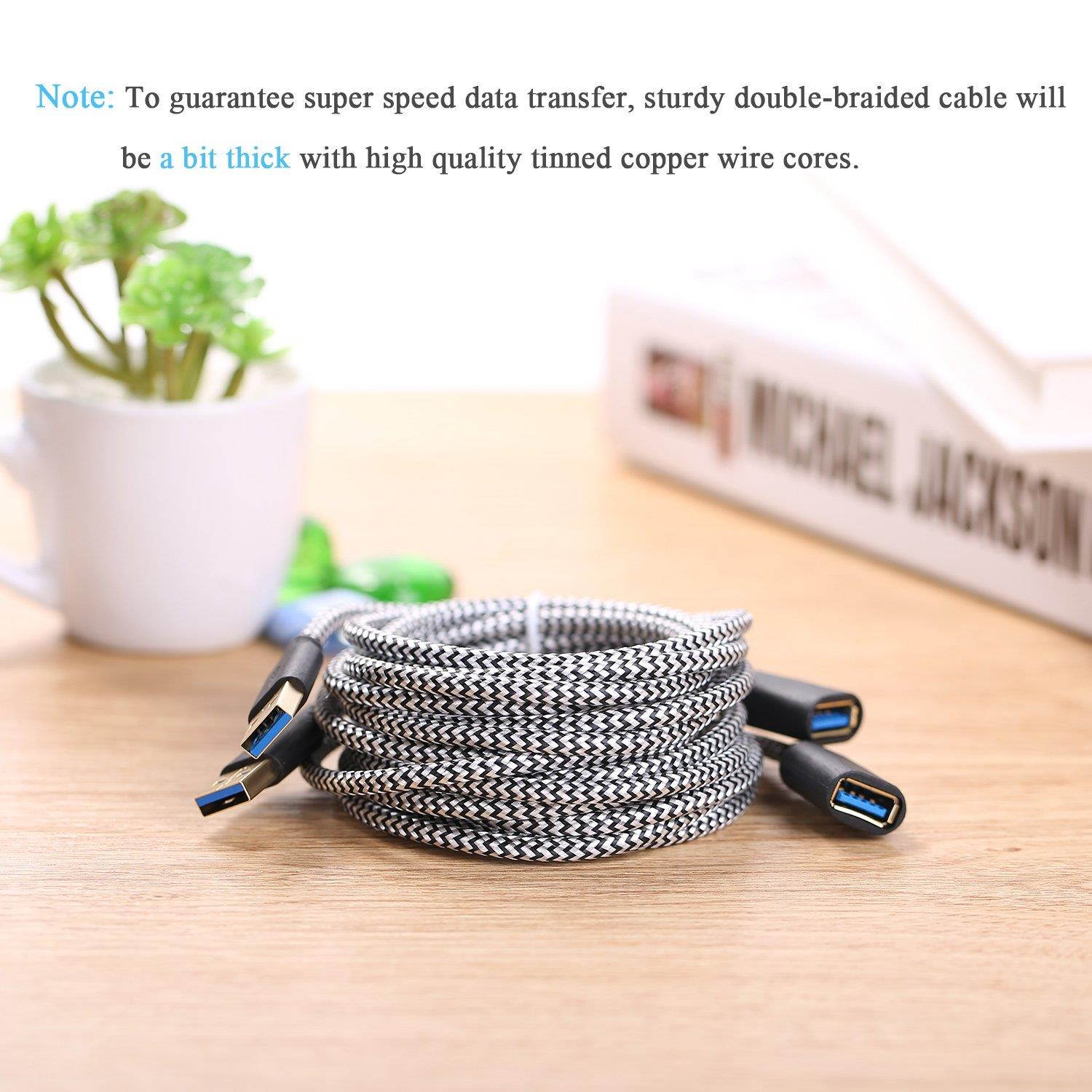 USB 3.0 Extension Cord, Besgoods 2-Pack Braided 6ft USB Extension Cable - A Male to A Female Extender Cable for Mouse, USB Flash Drive, Keyboard, Printer and more, White