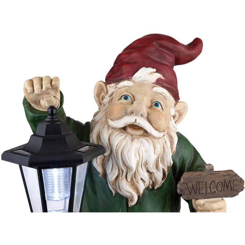 John Timberland Outdoor Statue with Light Solar LED 16" High Welcome Gnome with Lantern for Yard Garden Patio Deck Home Entryway