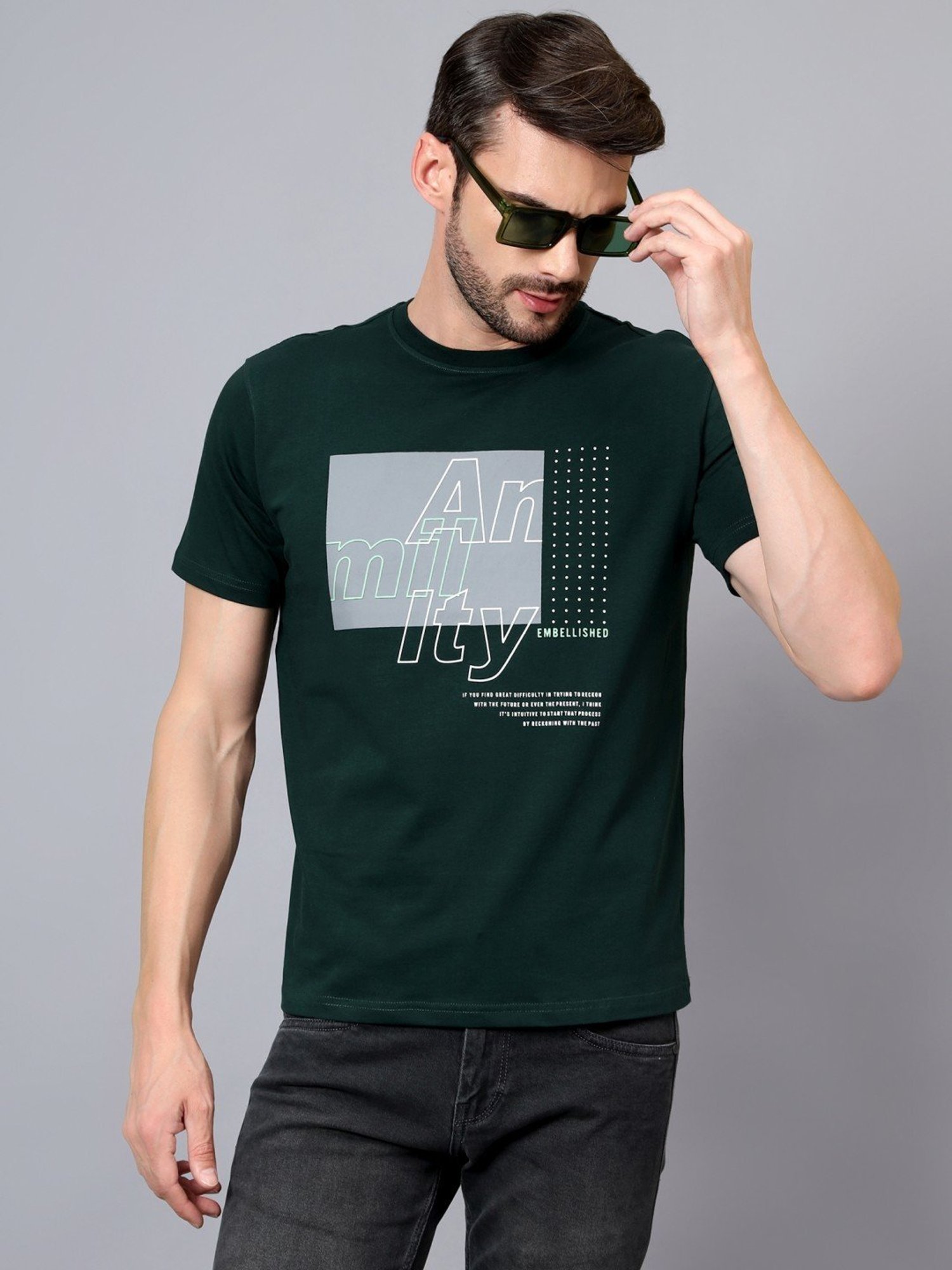 Cantabil Bottle Green Regular Fit Colour Block T-Shirt