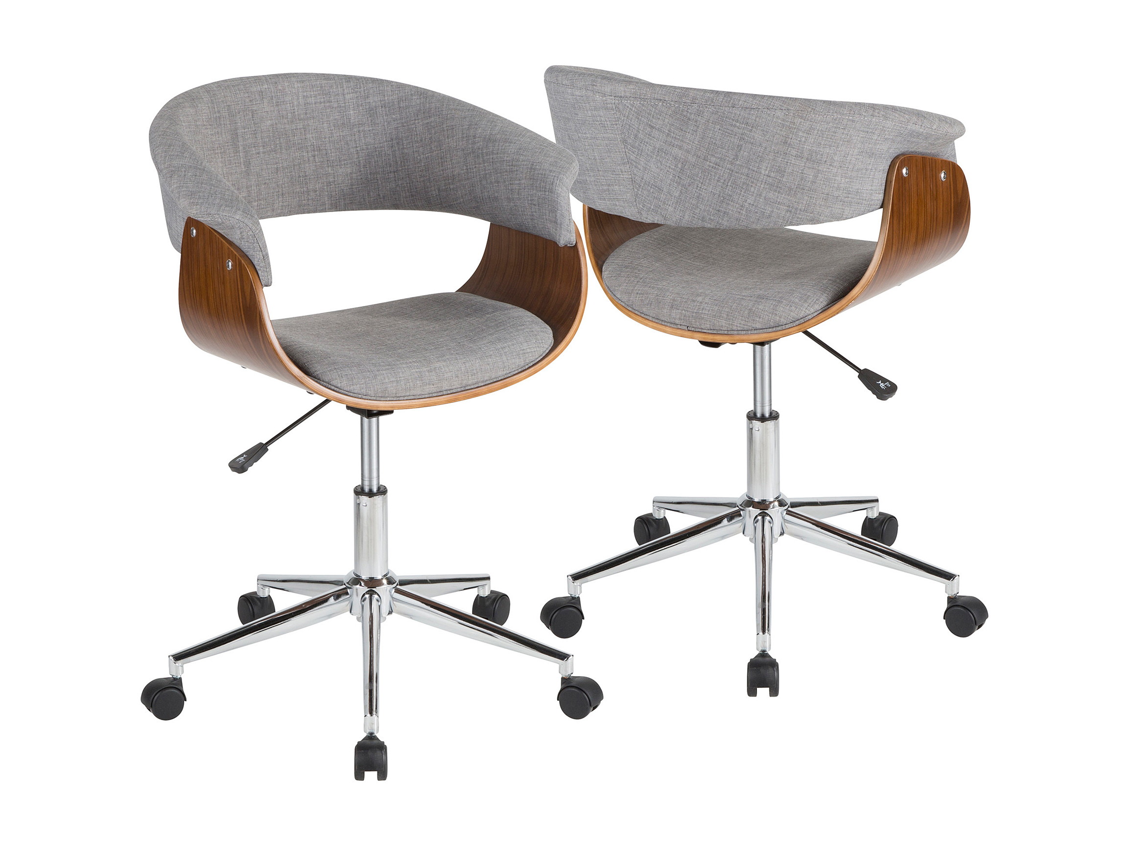 Vintage Mod Mid-Century Modern Office Chair in Walnut Wood and Light Grey Fabric by LumiSource