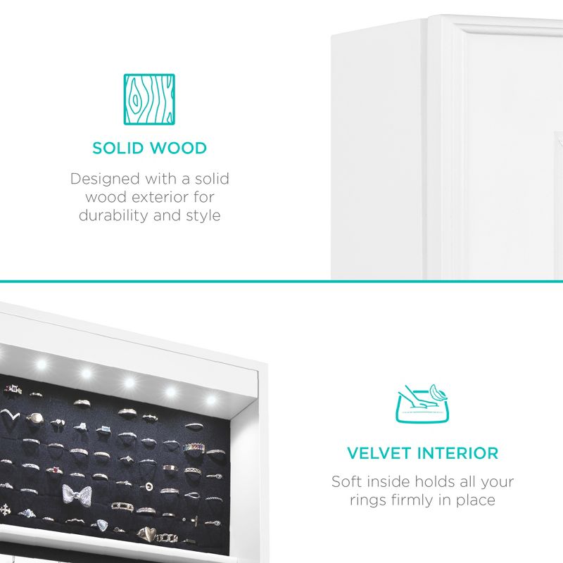 Best Choice Products Hanging Mirror Jewelry Armoire Cabinet for Door or Wall Mount w/ LED Lights, Cosmetics Tray, Lock