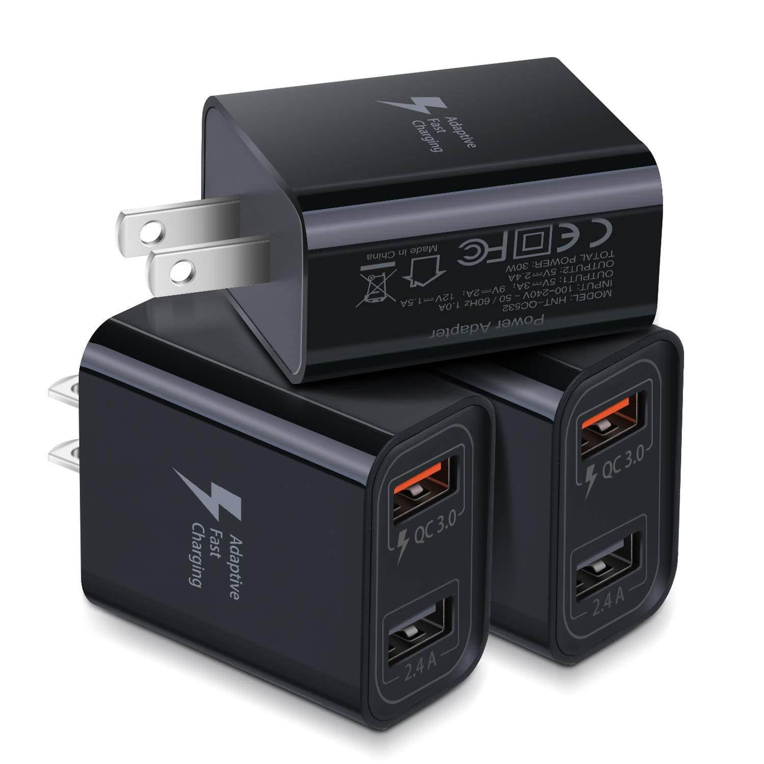 Dual USB Wall Charger, Costyle 3 Pack 30W 2 Ports Adaptive Fast Charging Block (Fast Charge QC 3.0 & 5V 2.4A) Wall Plug Compatible for iPhone 11 XS Max, Samsung Galaxy S9 S8, iPad Mini, Pixel (Black)