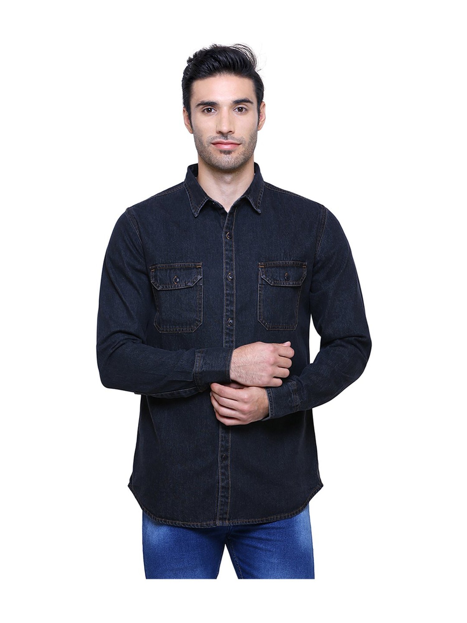 Southbay Dark Blue Slim Fit Solid Shirt
