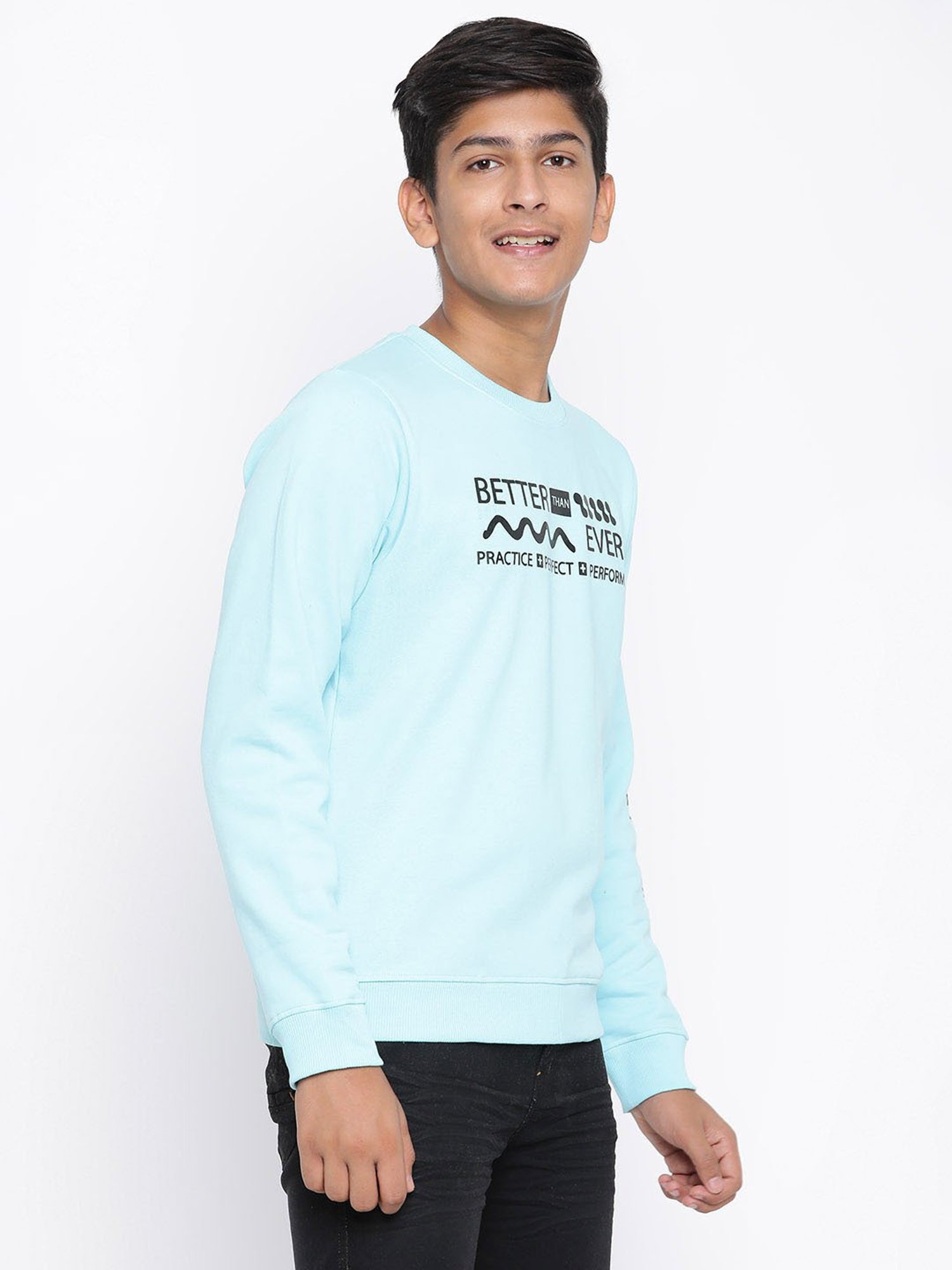 Lil Tomatoes Kids Sky Blue Graphic Print Full Sleeves Sweatshirt