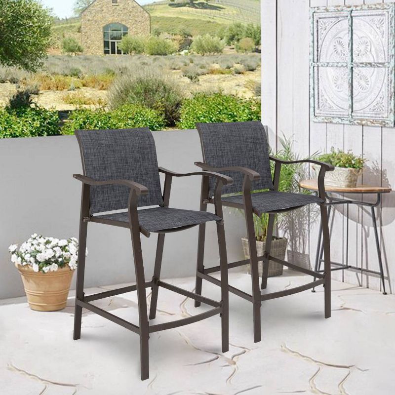 2pc Outdoor Counter Height Aluminum Bar Stools - Dark Gray - Crestlive Products