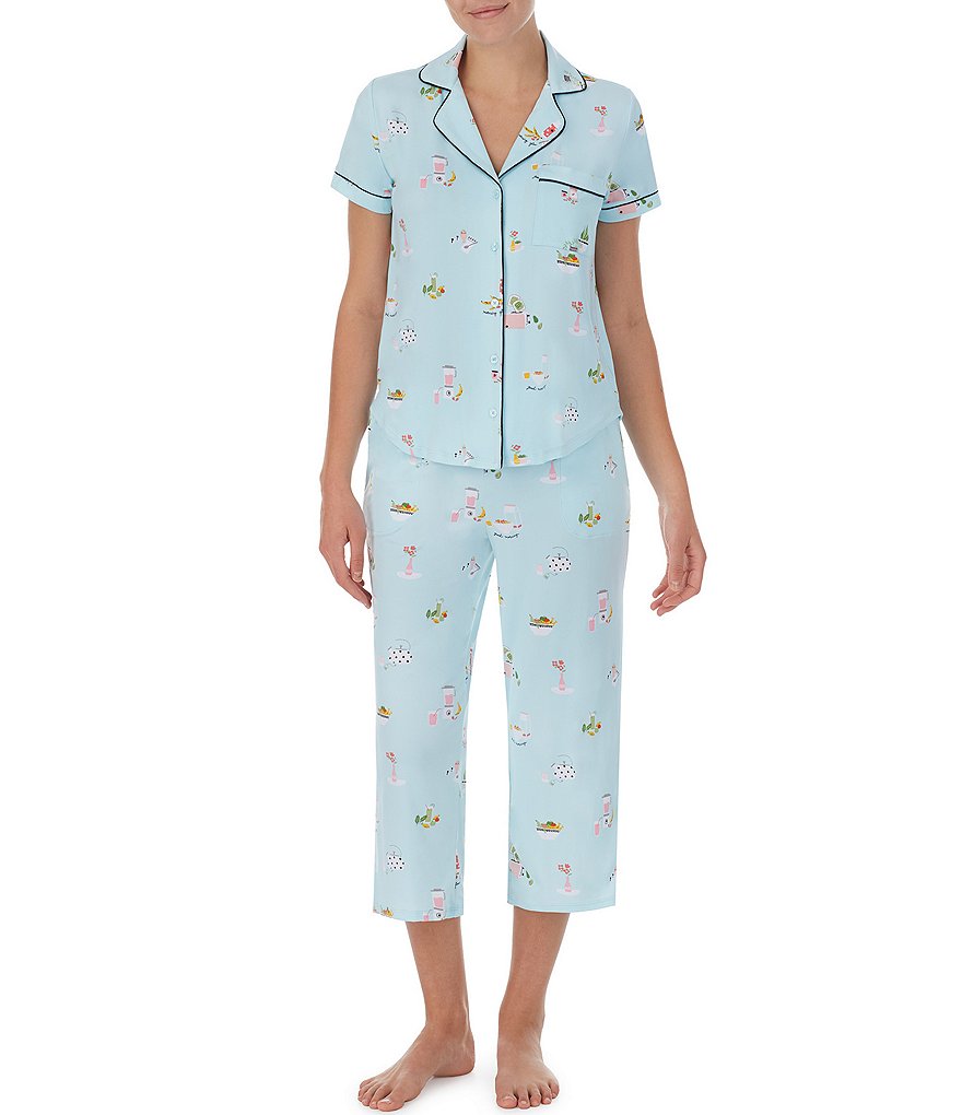 kate spade new york Breakfast in Bed Print Knit Cropped Coordinating Pajama Set