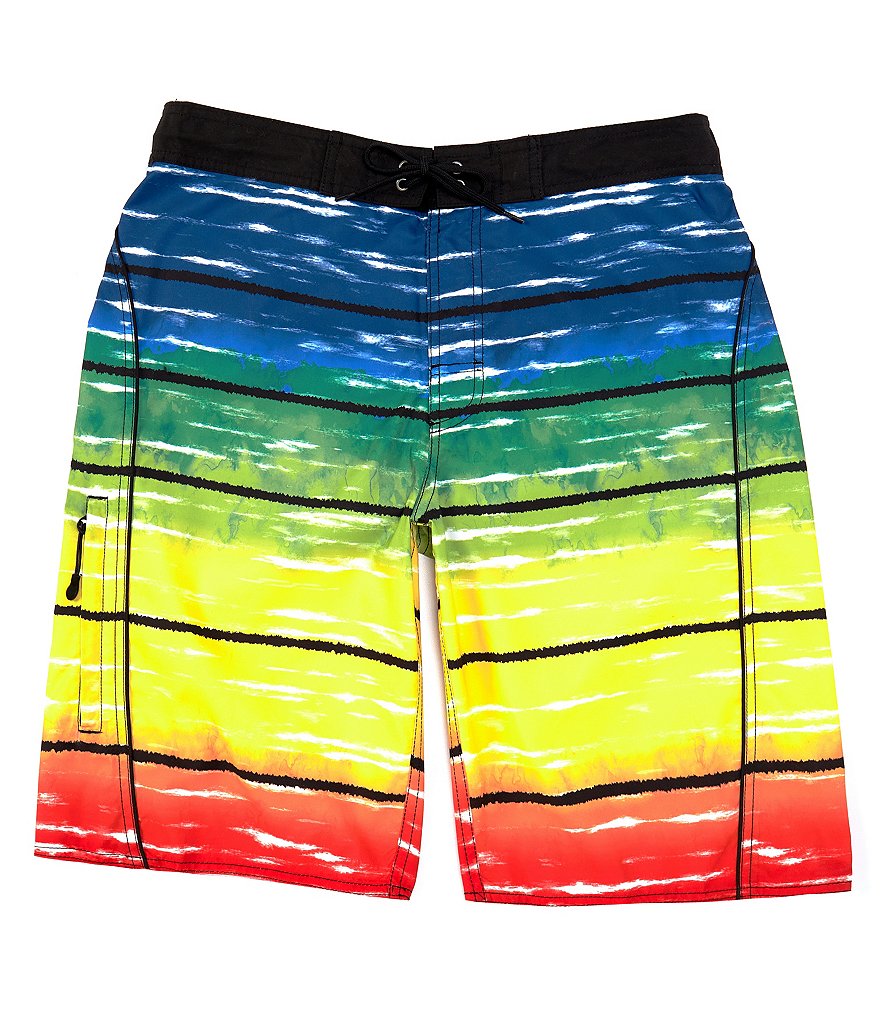 Roundtree & Yorke Big & Tall 11#double; and 13#double; Inseam Watercolor Ombre Print Swim Trunks