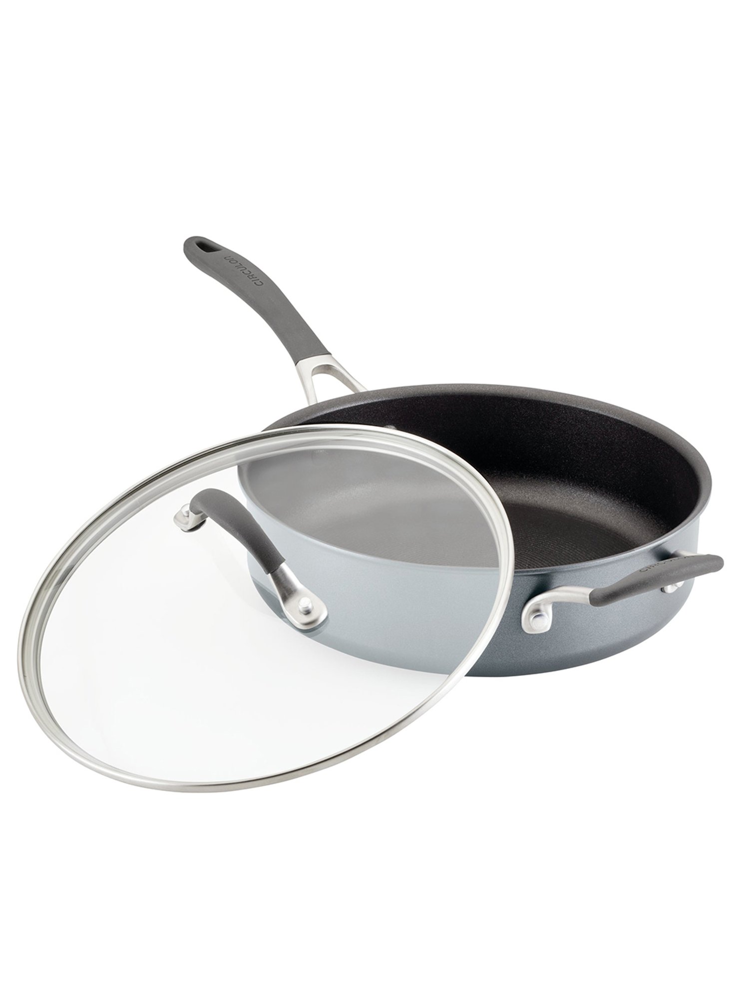 Meyer Circulon A1 Black Aluminium Saute Pan with Helper Handle and Lid