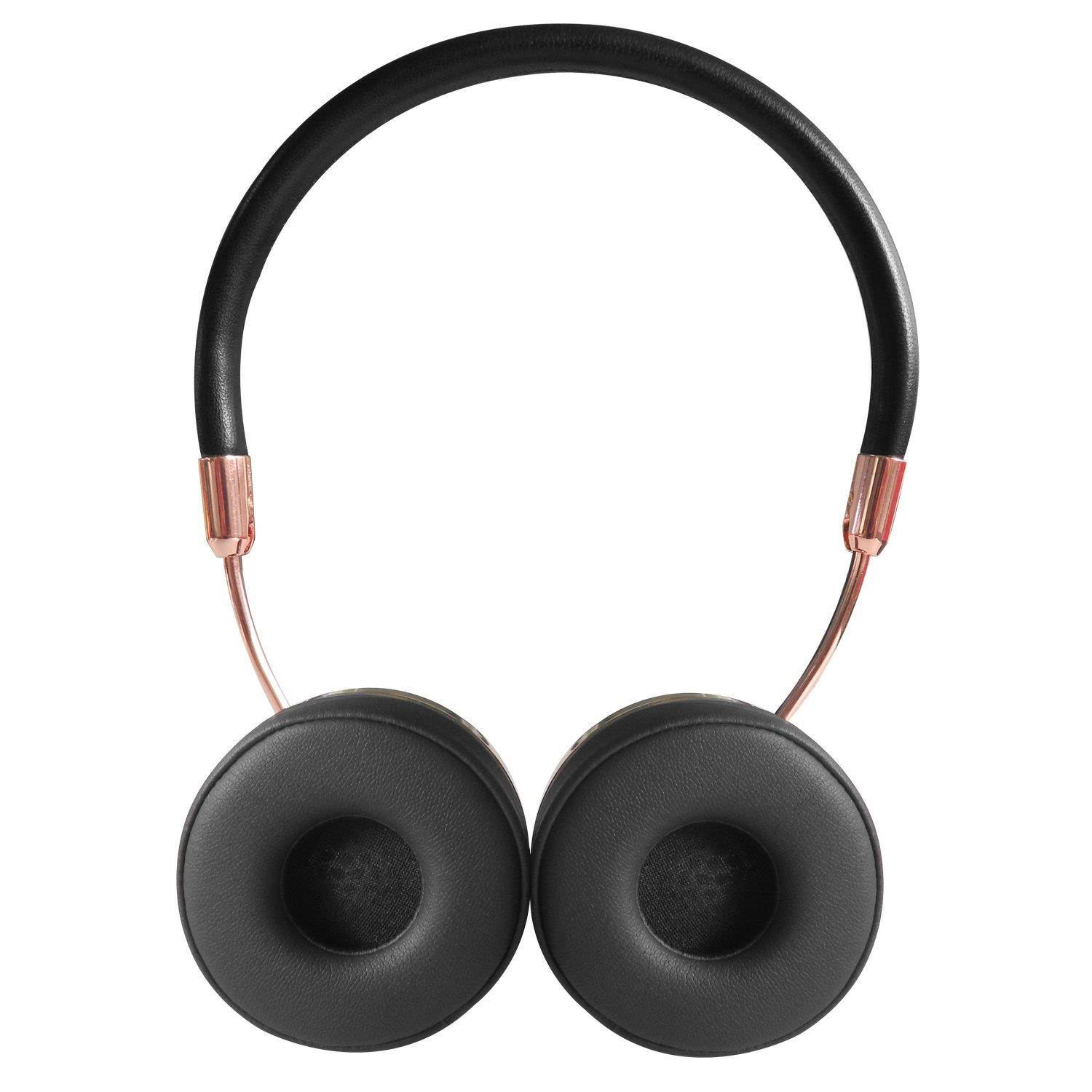 Liboer Fashional Rose Gold Wireless Bluetooth Headphones with Mic Foldable On Ear Headset with Carrying Case for iPhone 7 Samsung Cellphones with Shareport BT88 (Black Rose)