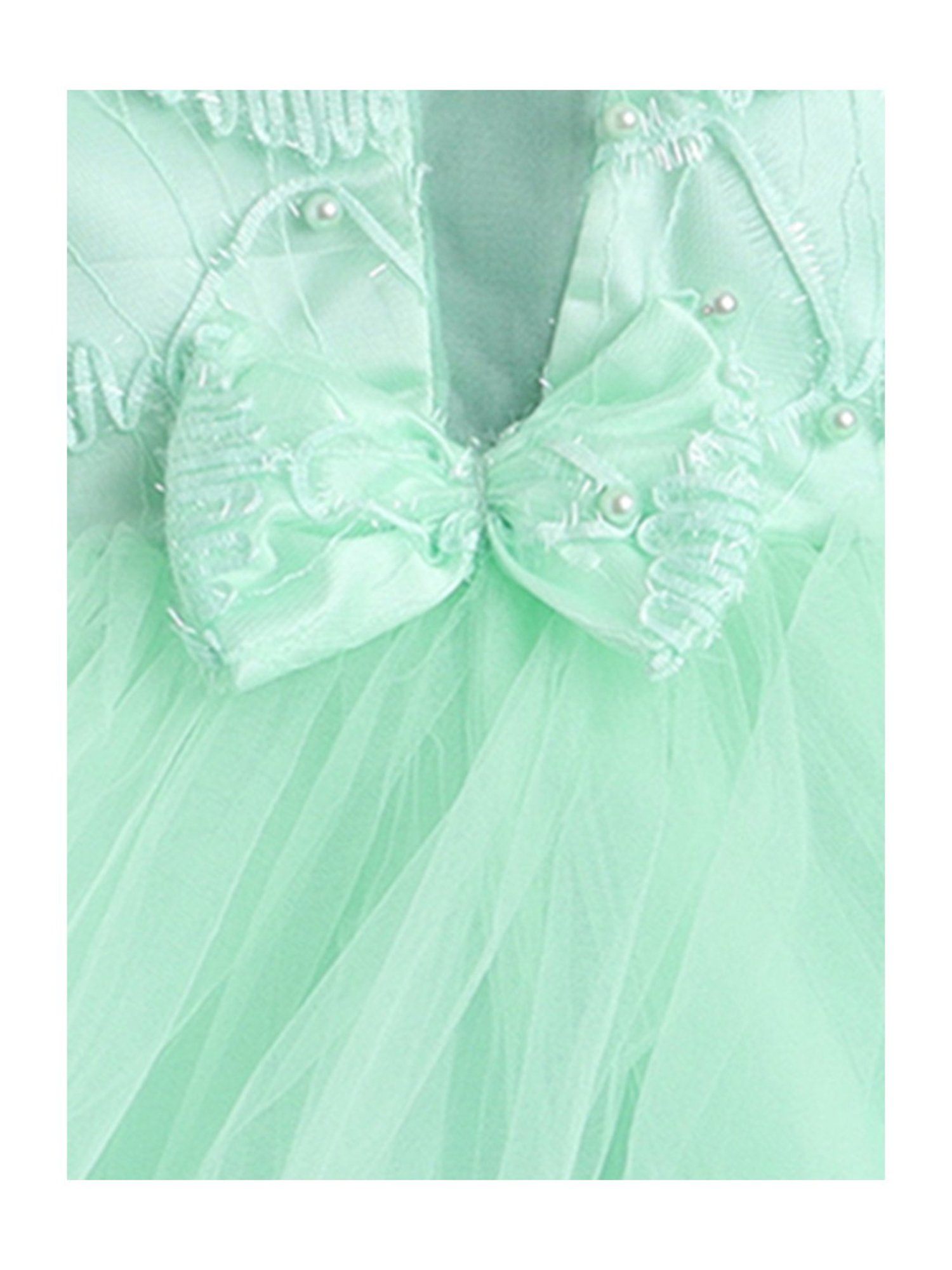 Many Frocks Kids Green Embroidered Dress