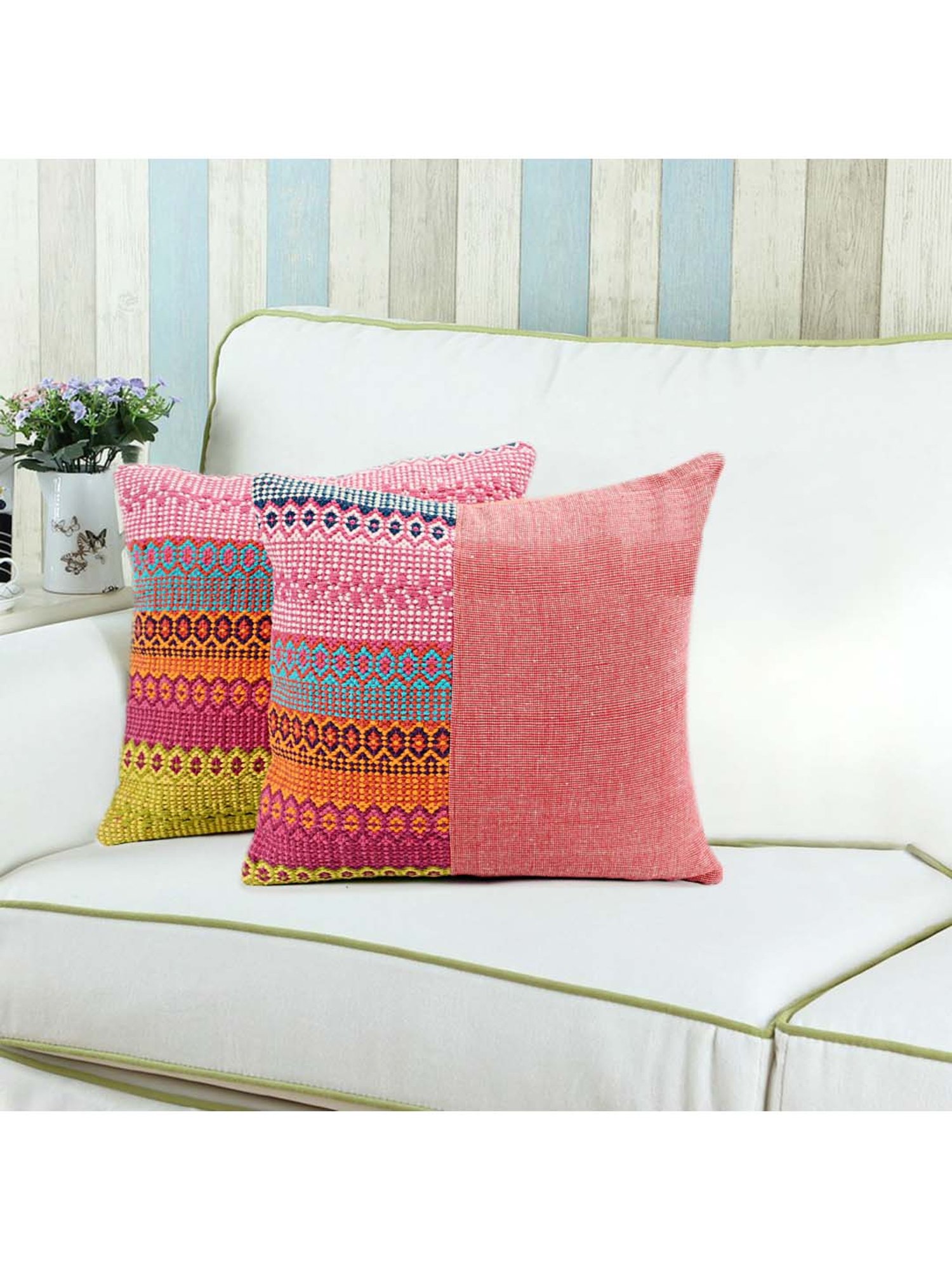 Saral Home Pink Cotton Cushion Covers - Set of 2