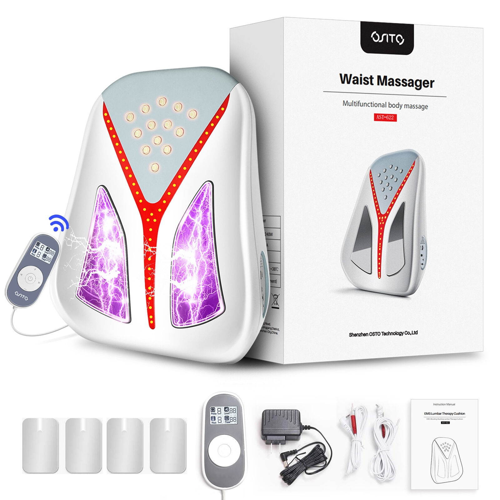 NEW Full Back Massager AST-622 Tens EMS Neck Body Pulse Machine+Heated