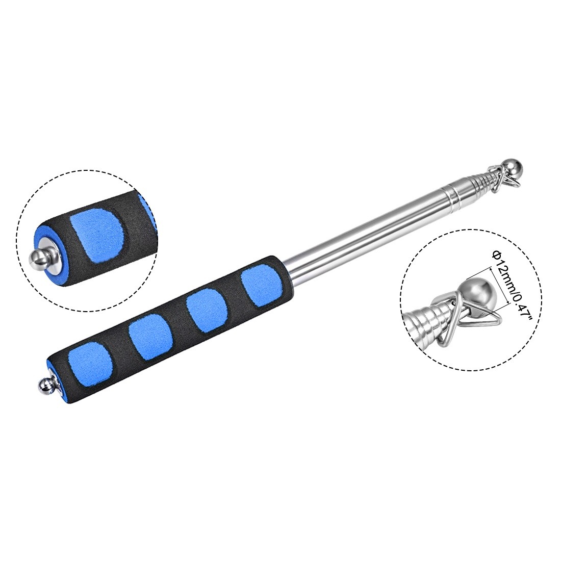 3.94ft/1.2M Telescopic Handheld Flagpoles Stainless Steel Guide Flag Pole Sponge Handle Teaching Pointer for Tour Guides and Teachers Blue