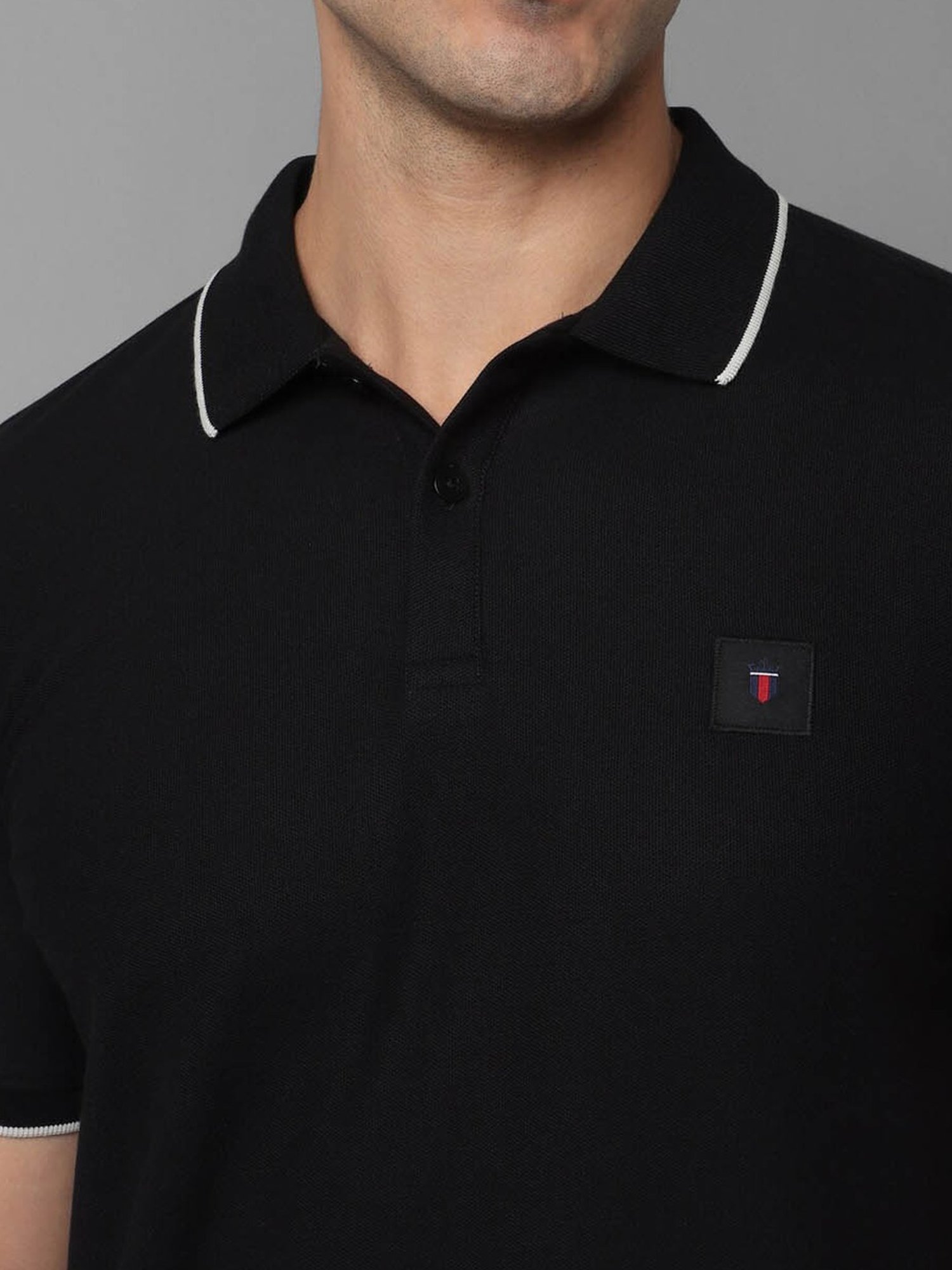 Louis Philippe Sport Black Cotton Slim Fit Polo T-Shirt
