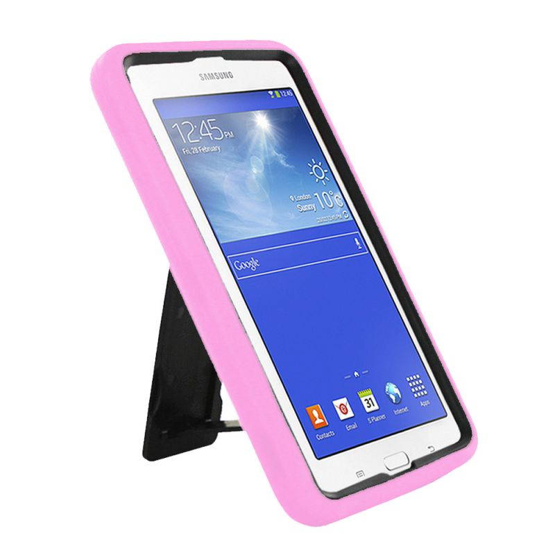 KIQ Heavy Duty Hybrid Case, Dual layer Protection Tablet Cover Kickstand Built-in cut-outs for camera and charging ports For Samsung Galaxy Tab E 7.0 Lite, Galaxy Tab 3 7.0 Lite (Hot Pink)