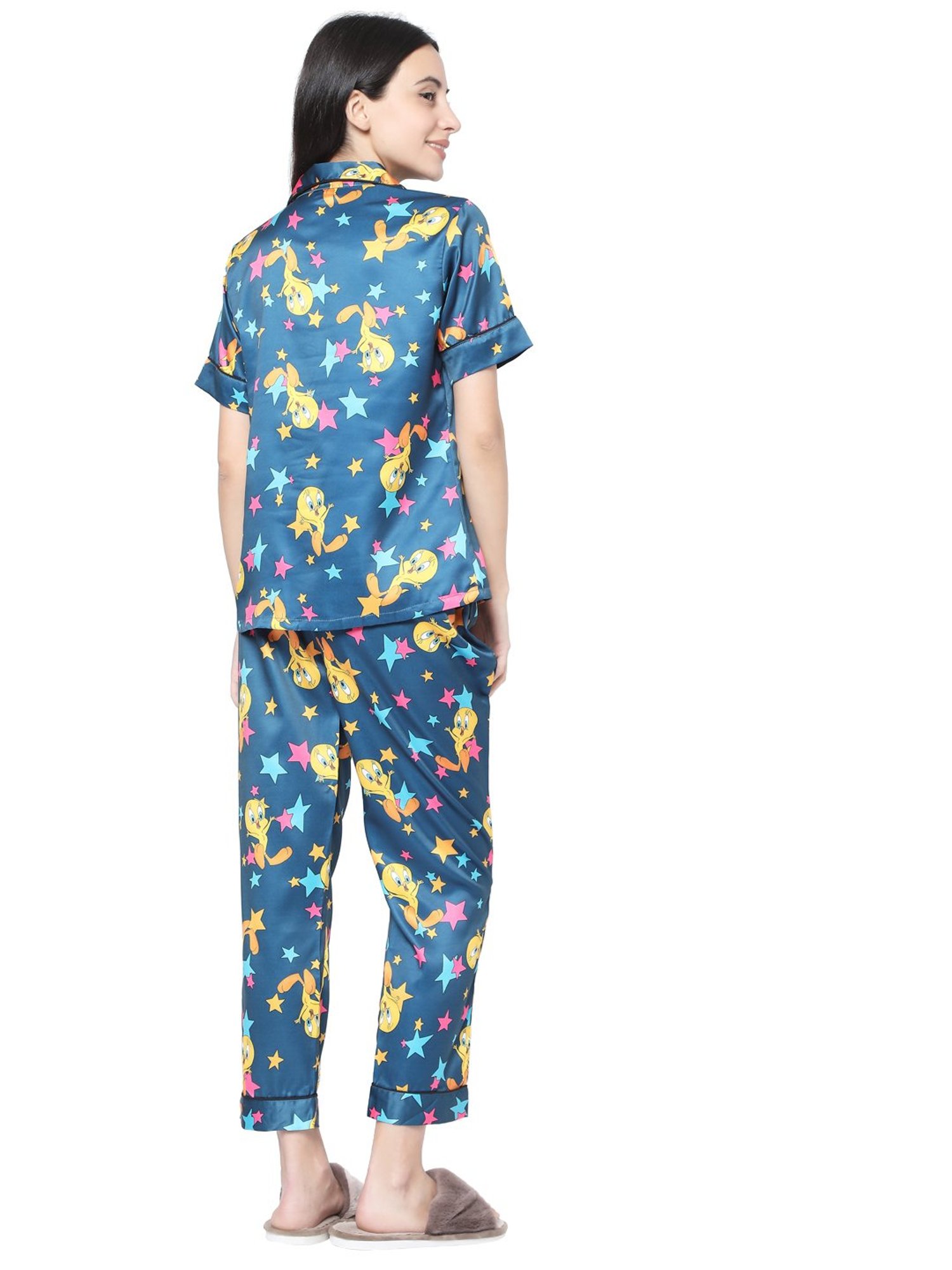 Smarty Pants Blue Satin Print Shirt With Pyjamas