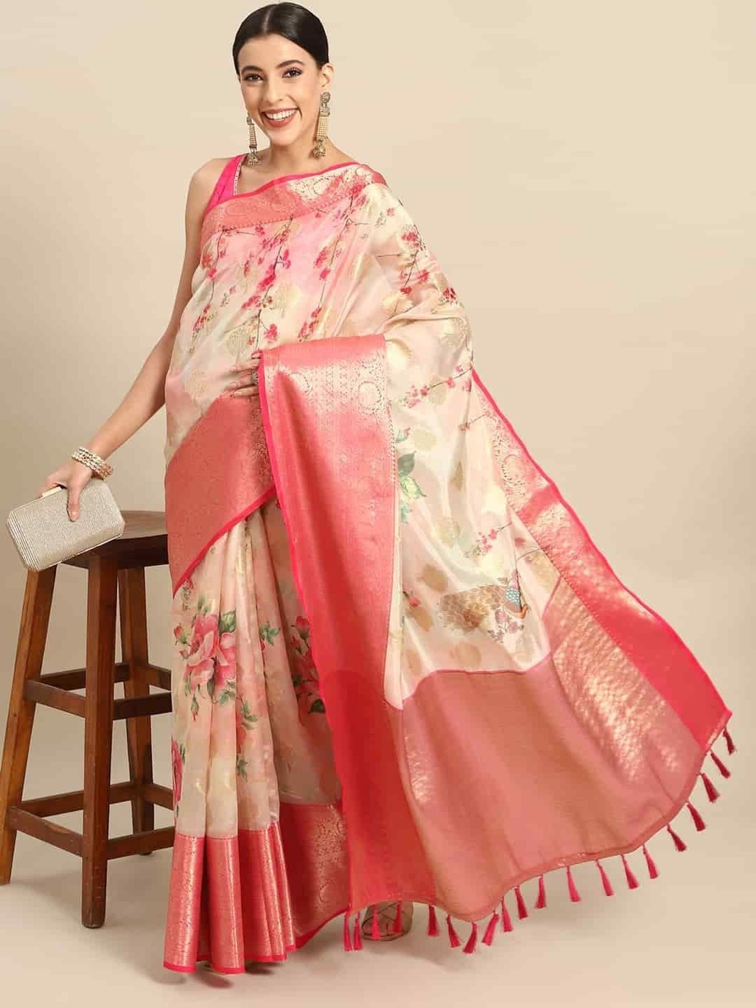 Silk Land Art Silk Pink Woven Saree With Unstitched Blouse