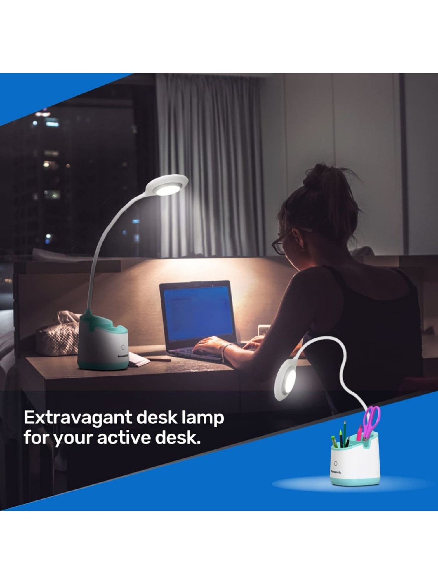 Panasonic PDEM01054R1 5W Desk Lamp with Pen Holder (Blue/White)