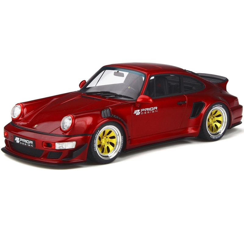 Porsche PRIOR Design Custom Widebody Red Metallic with Gold Wheels Limited Edition to 999 pieces Worldwide 1/18 Model Car by GT Spirit