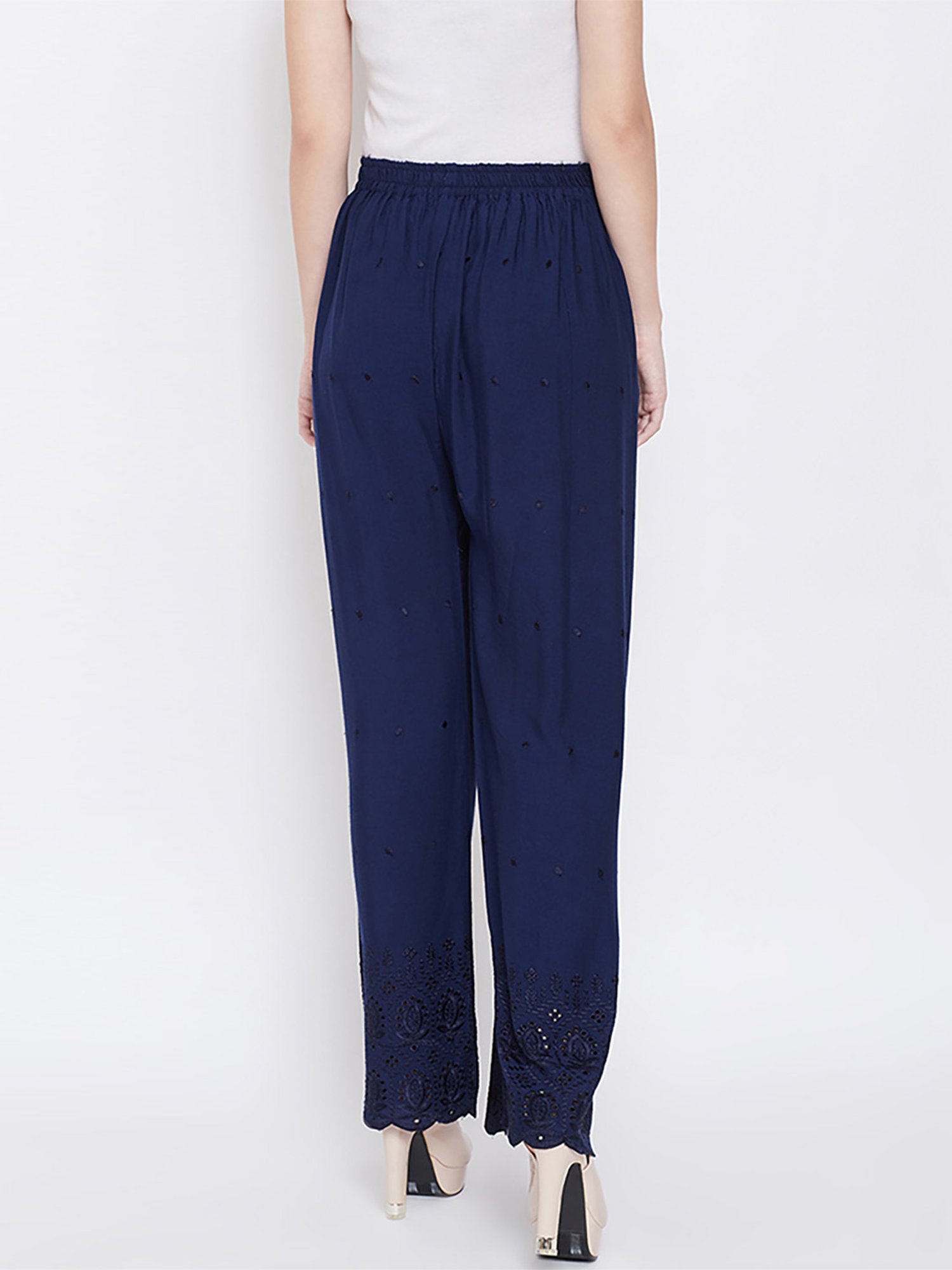 Castle Navy Embroidered Palazzos