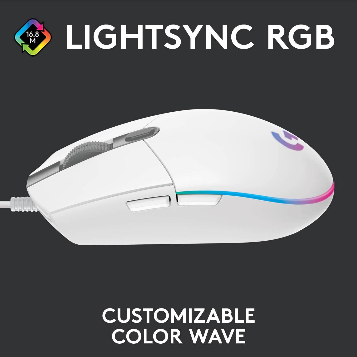Logitech G102 Light Sync Gaming Mouse with Customizable RGB Lighting, 6 Programmable Buttons, Gaming Grade Sensor, 8 k dpi Tracking,16.8mn Color, Light Weight
