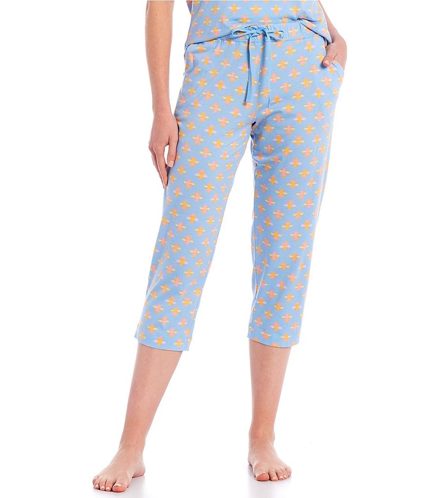 Sleep Sense Graphic Bees Print Knit Capri Coordinating Drawstring Sleep Pants