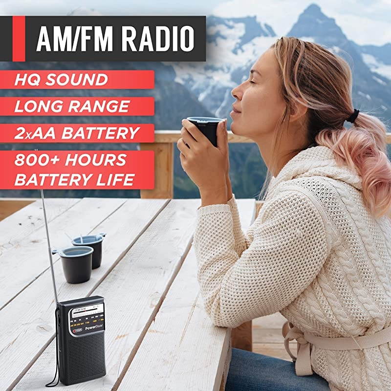 Portable Radio | AMFM 2AA Battery Operated with Long Range Reception for Indoor Outdoor Emergency Use | Radio with Speaker Headphone Jack Black