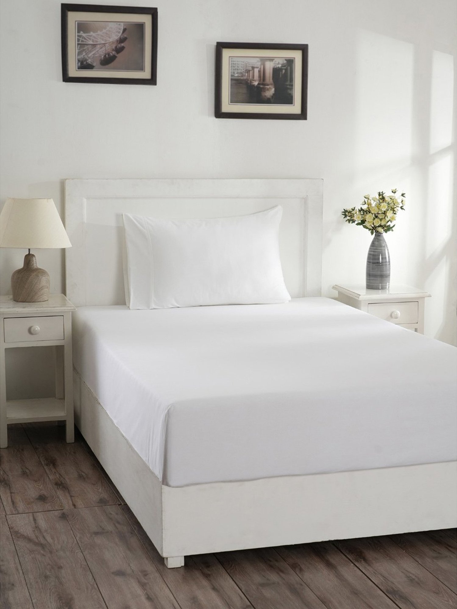 Maspar Colorart Eden White 144 TC Cotton Single Bed Sheet With 1 Pillow Cover