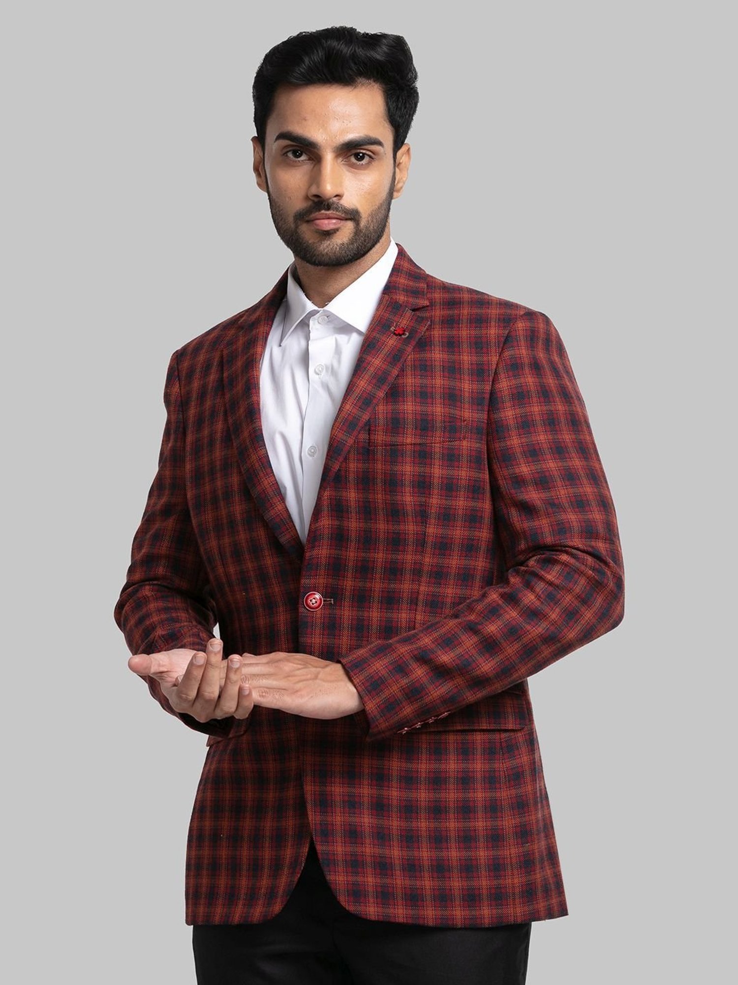 Raymond Orange Regular Fit Checks Blazer