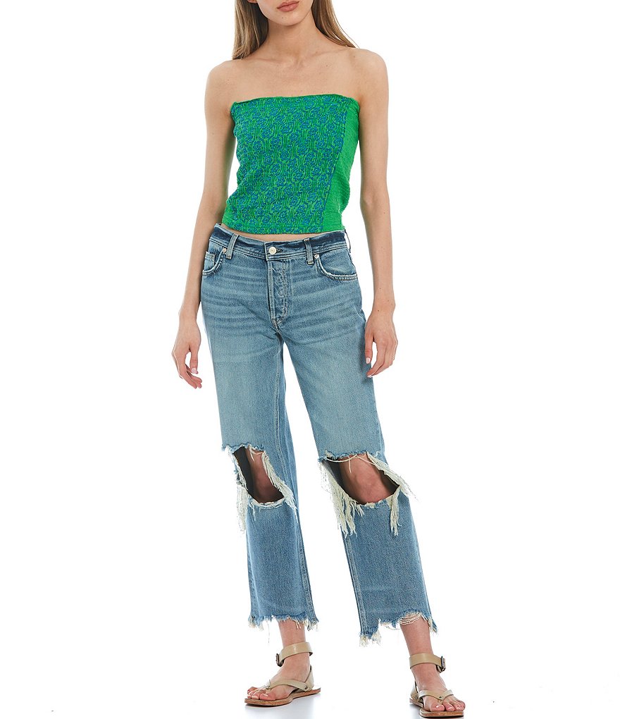 Free People In The Groove Geo Print Strapless Smocked Tube Top