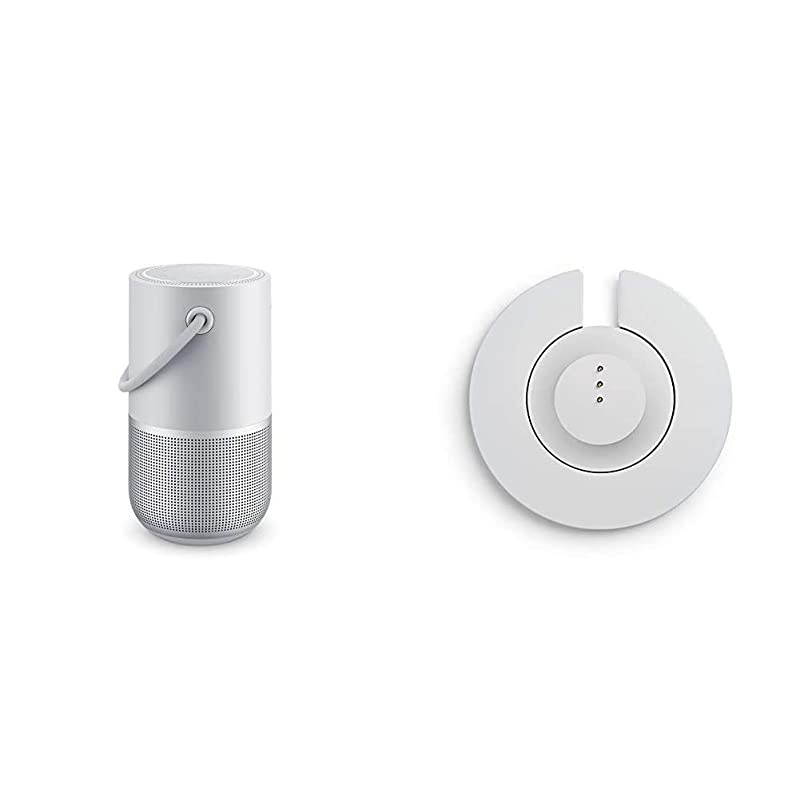 Portable Home Speaker with Alexa Voice Control Built-in, Luxe Silver Bundle with  Portable Home Speaker Charging Cradle, Silver