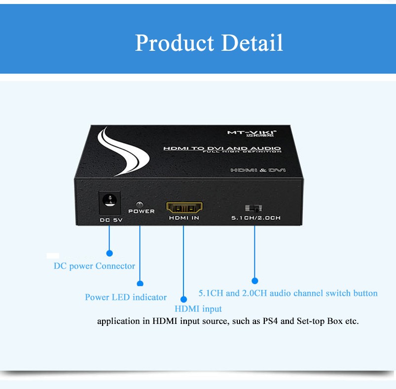 HDMI to DVI FHD Video Converter  SPDIF Coxial 3.5mm L/R Digital Audio Toslink Fibre Optic Stereo Adapter Extractor MT-HDV13