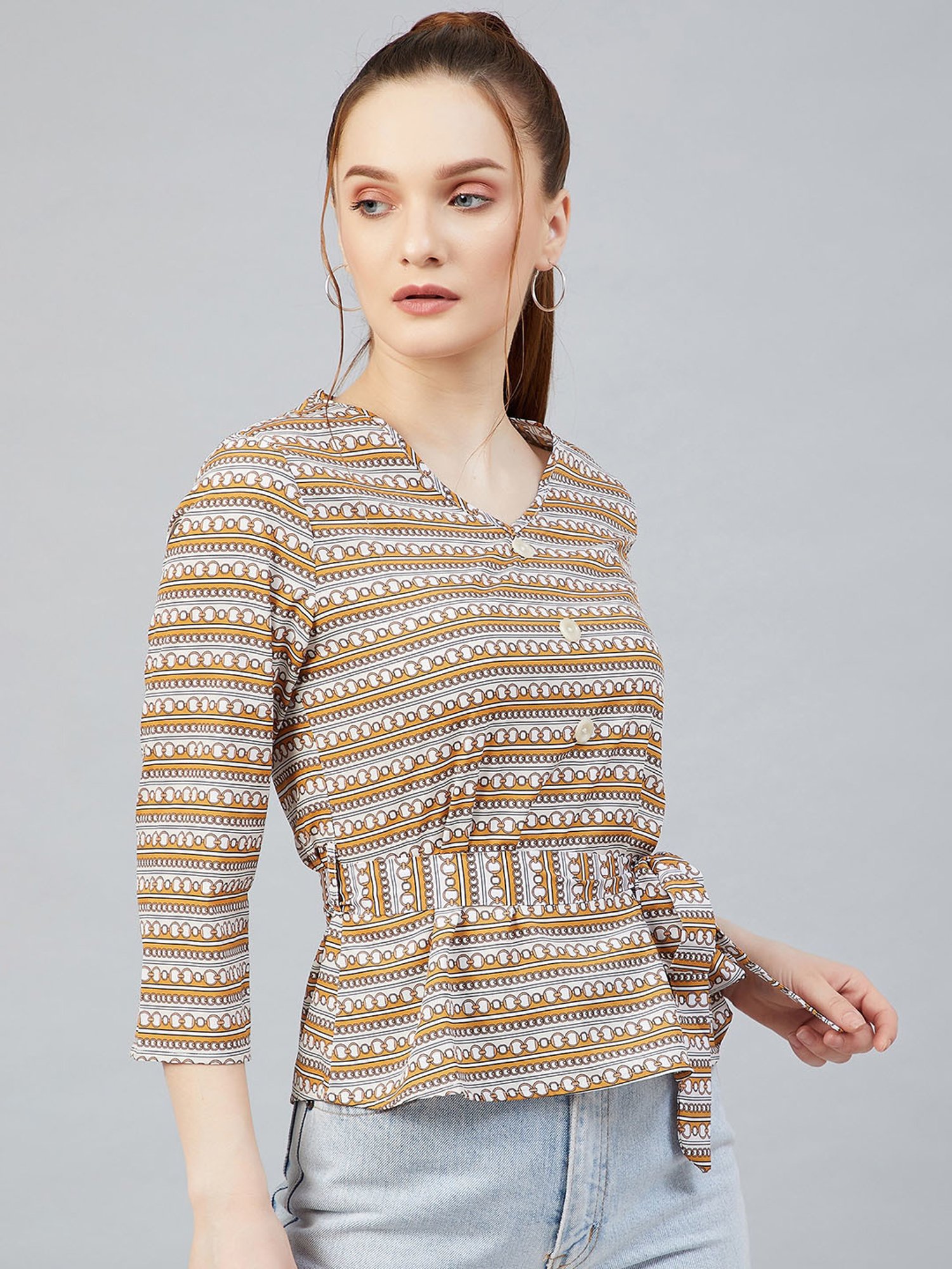 Carlton London Yellow & White Printed Top