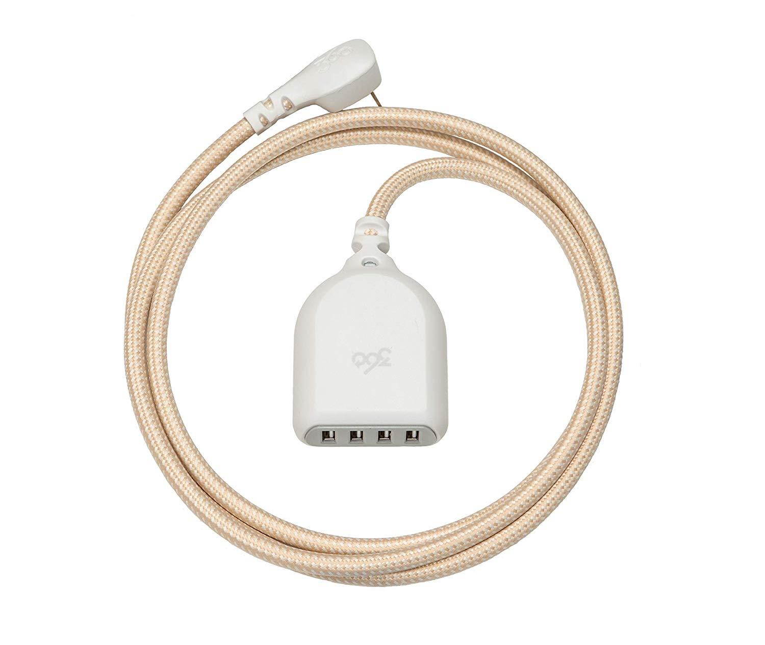 360 Electrical 360624 Habitat4.8 Braided w/ 4.8A 4-Port USB Extension Cord, 6 ft, Gold