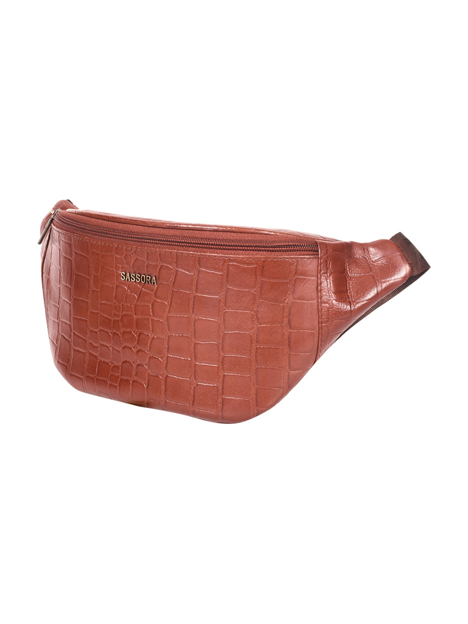 SASSORA Eefa Cognac Textured Leather Medium Belt Bag