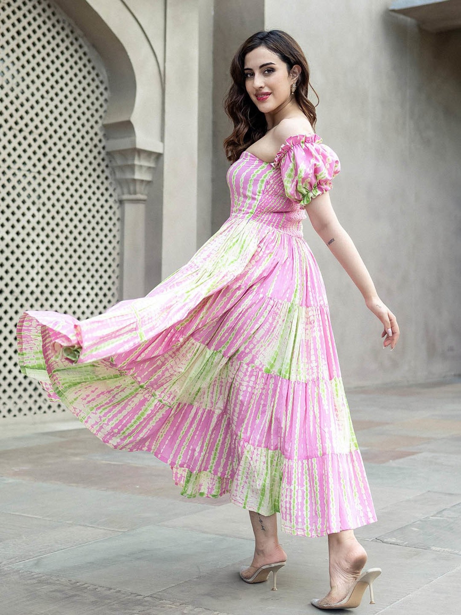 AACHHO Pink Akira Shibori Cotton Dress