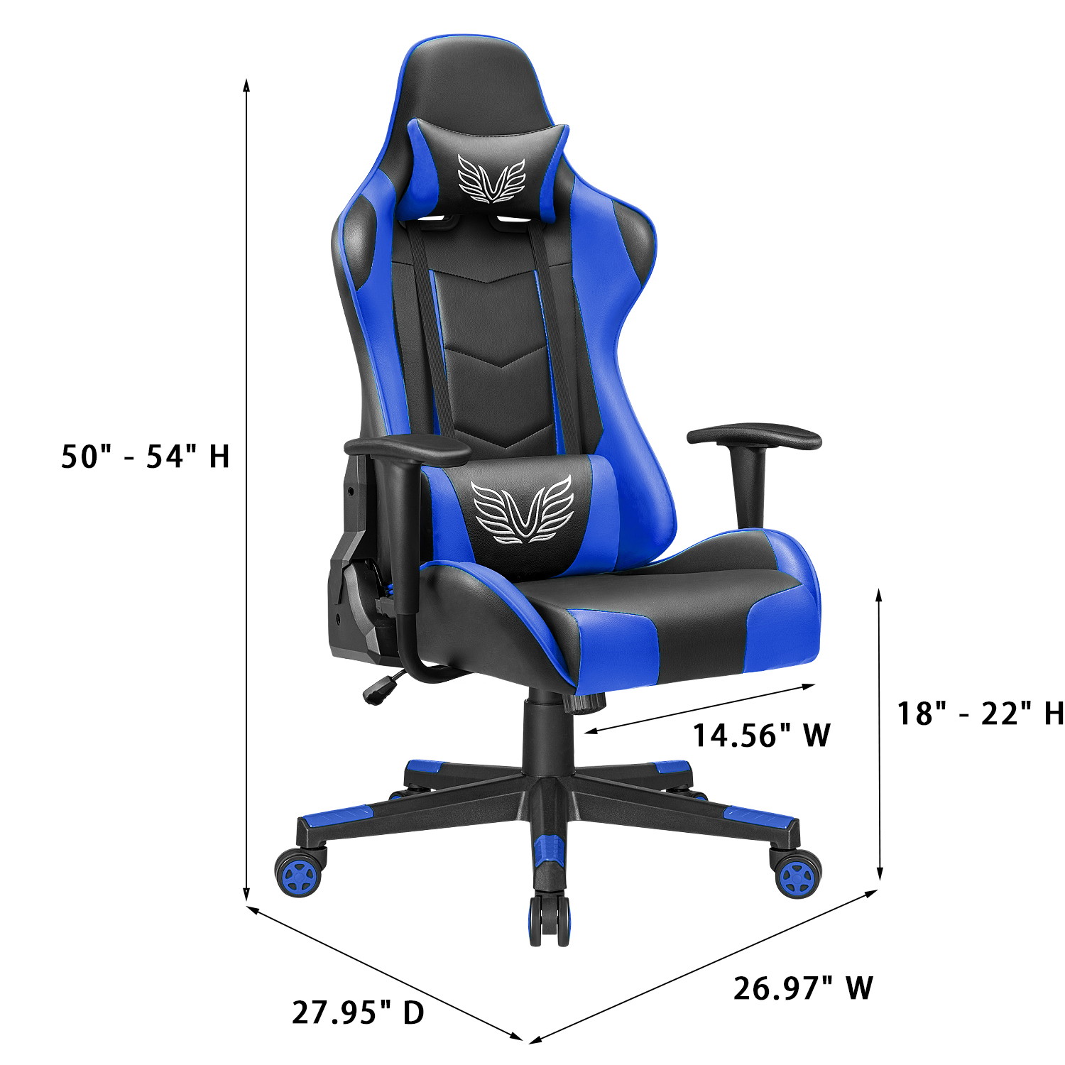 Homall Gaming Chair High Back Adjustable Height Racing Style Computer Chair with Headrest and Lumbar Support (Blue)