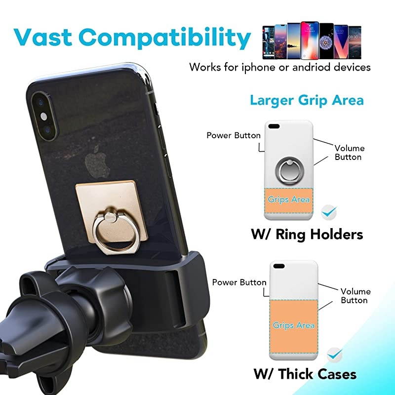 Adjustable Car Vent Phone Mount with Expandable SpringLoaded Grip  Universal Strong Hold Air Vent Cell Phone Holder for Car with Super Sturdy Grips Fit with iPhone and Other Android Phones