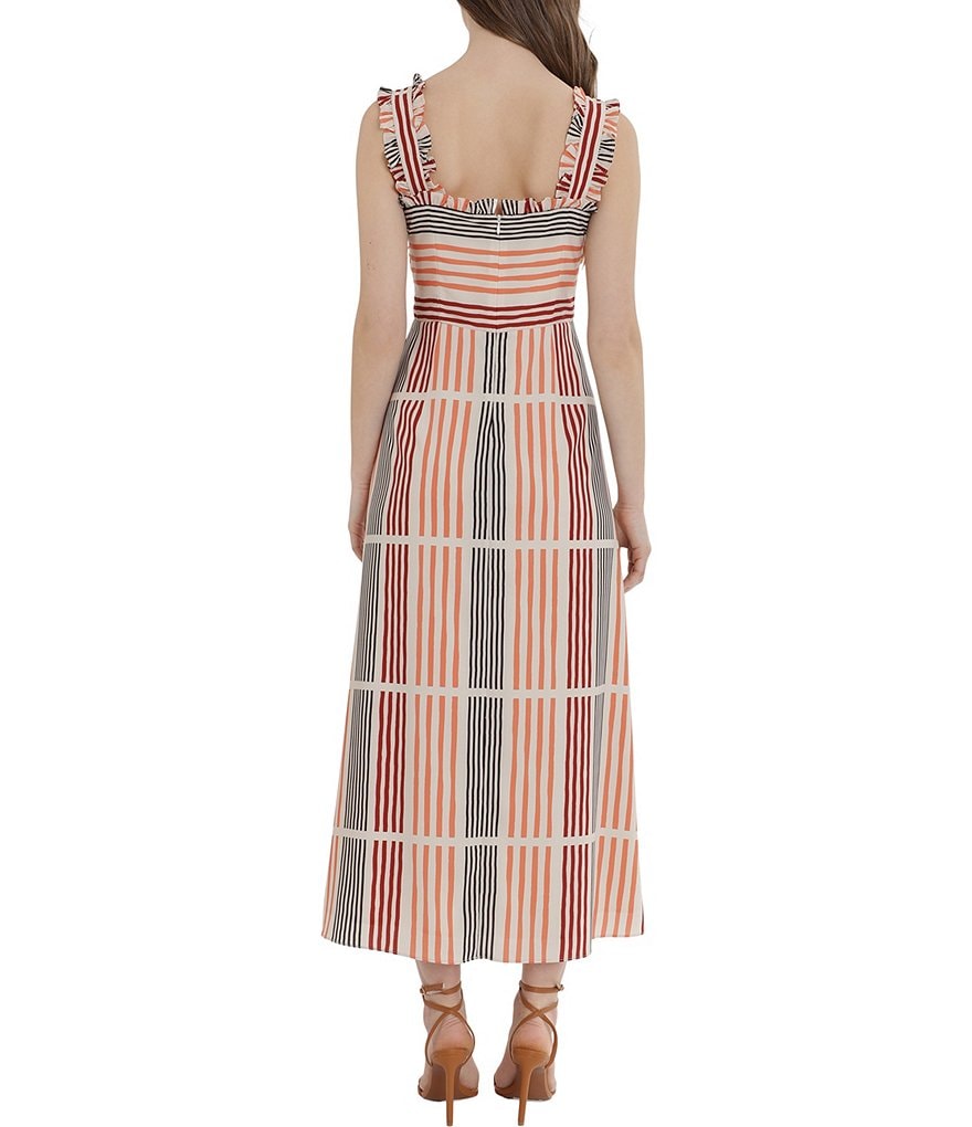 Donna Morgan Smocked Bodice Ruffle Strap Printed Midi Dress
