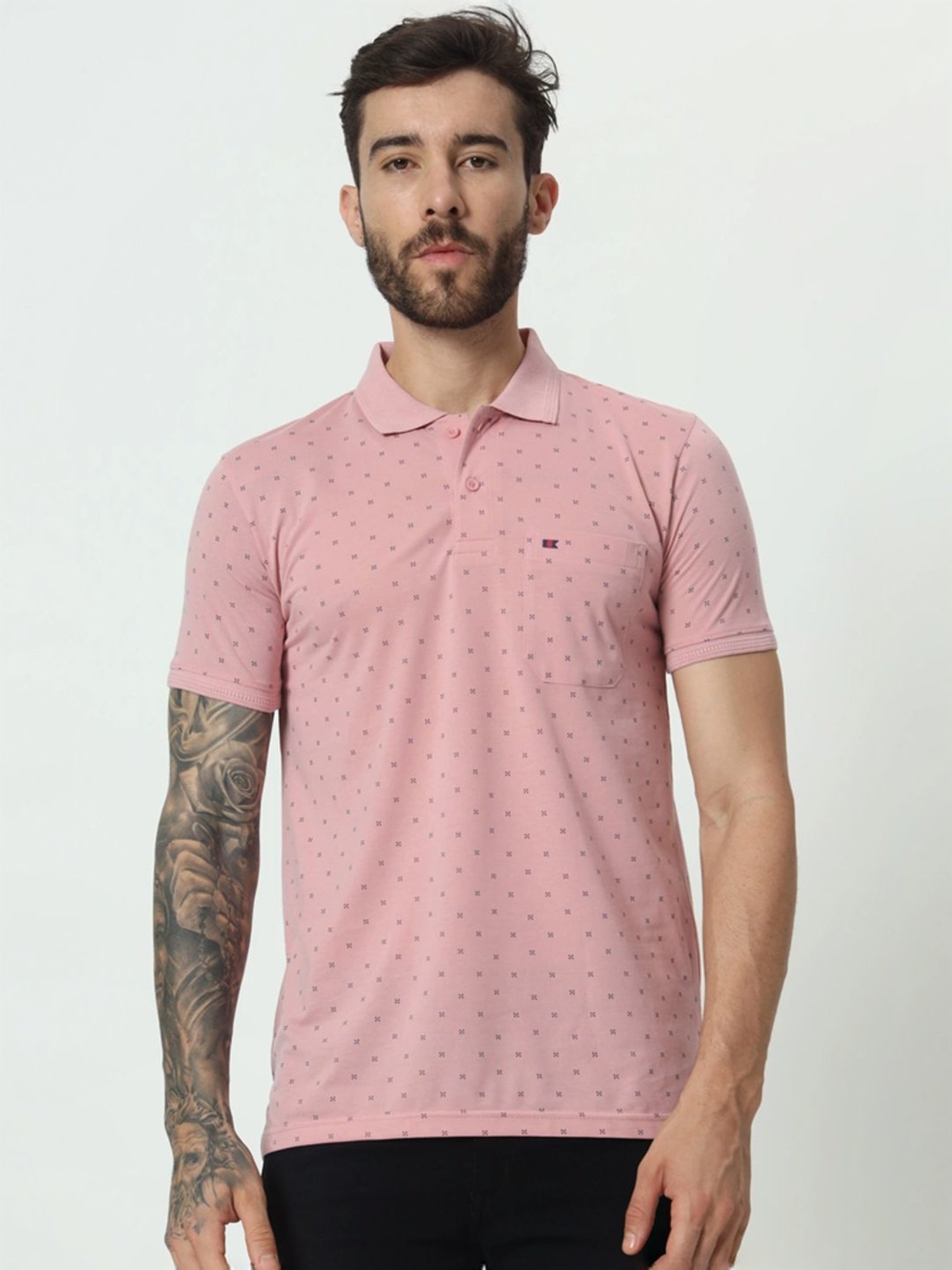 Tab91 Pink Regular Fit Printed Polo T-Shirts