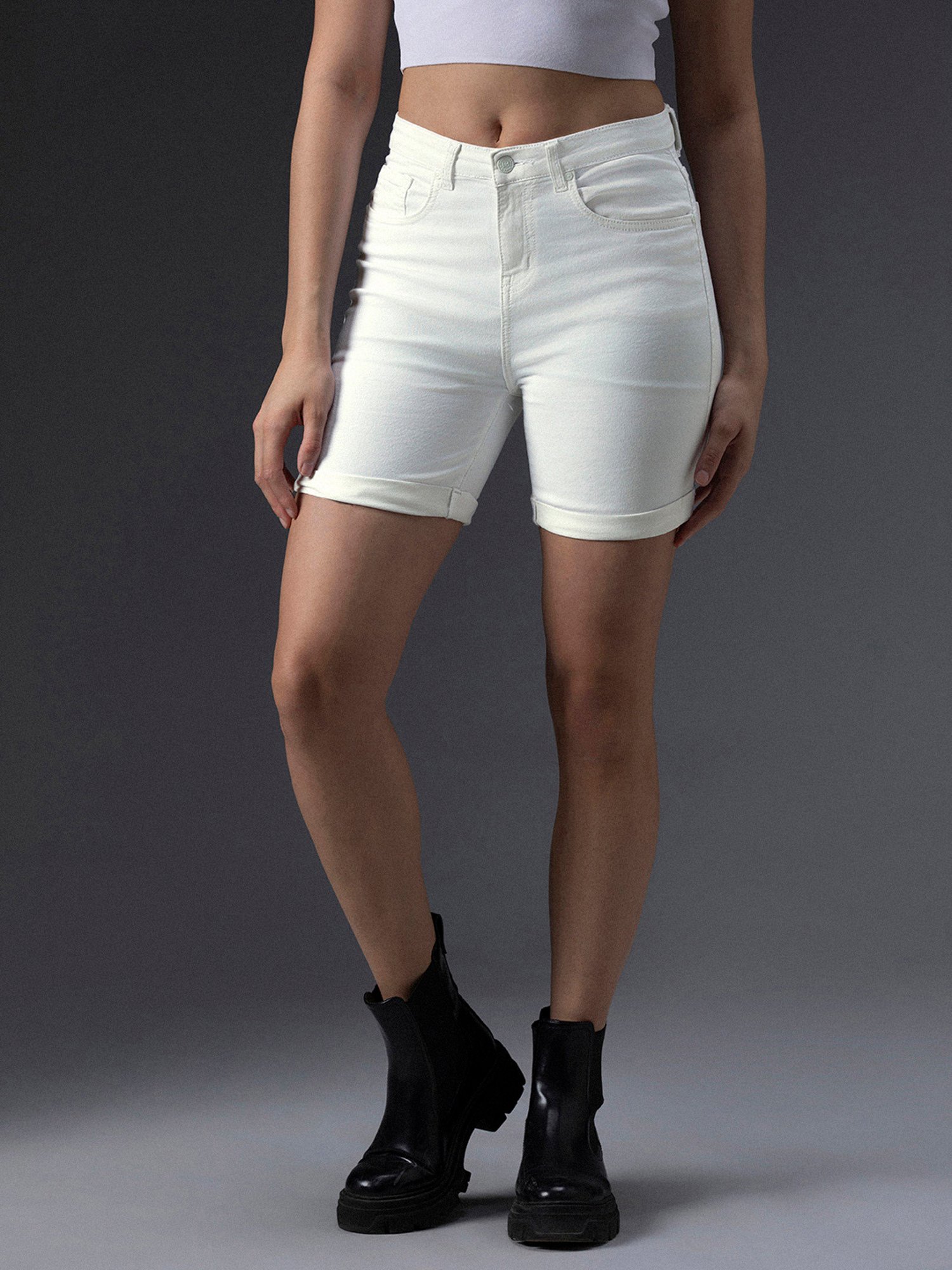 High Star White Cotton Regular Fit Shorts