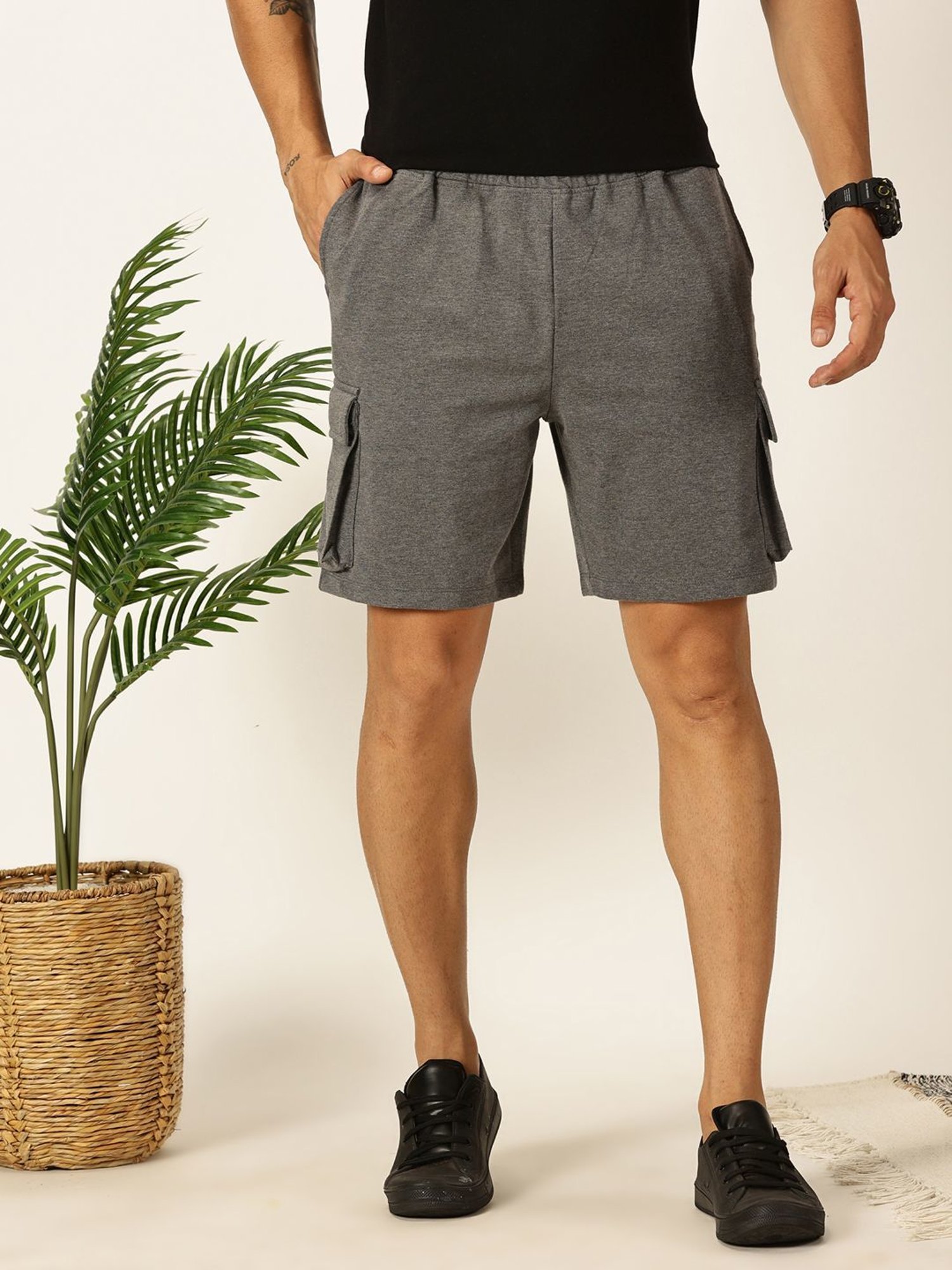 Thomas Scott Charcoal Melange Regular Fit Cargo Shorts