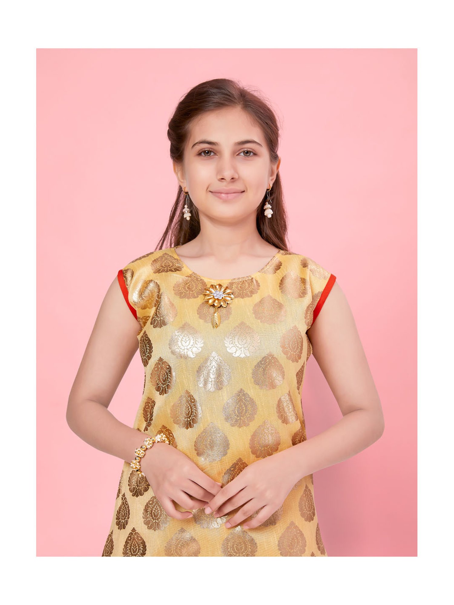 Aarika Kids Yellow & Orange Printed Kurti, Salwar with Dupatta