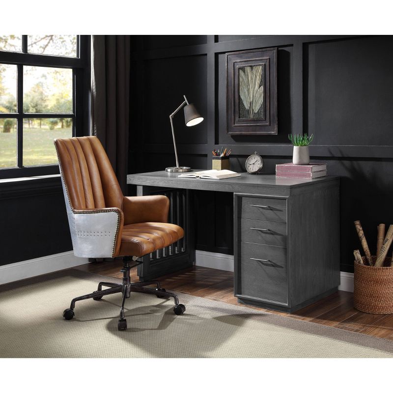 Weisro Writing Desk with Cabinet Slatted Gray Oak - Acme Furniture