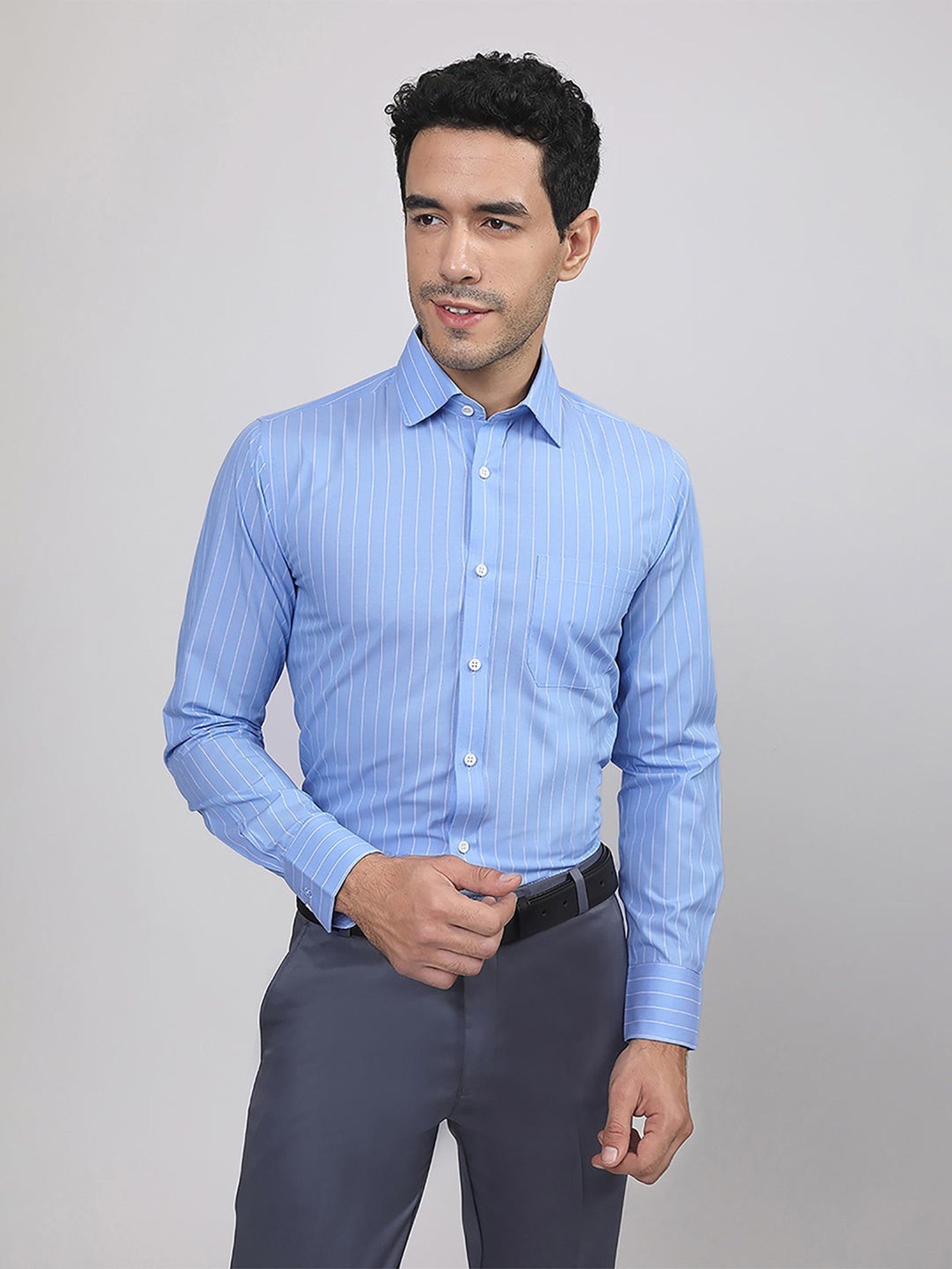 Louis Stitch Blue Cotton Regular Fit Striped Shirt