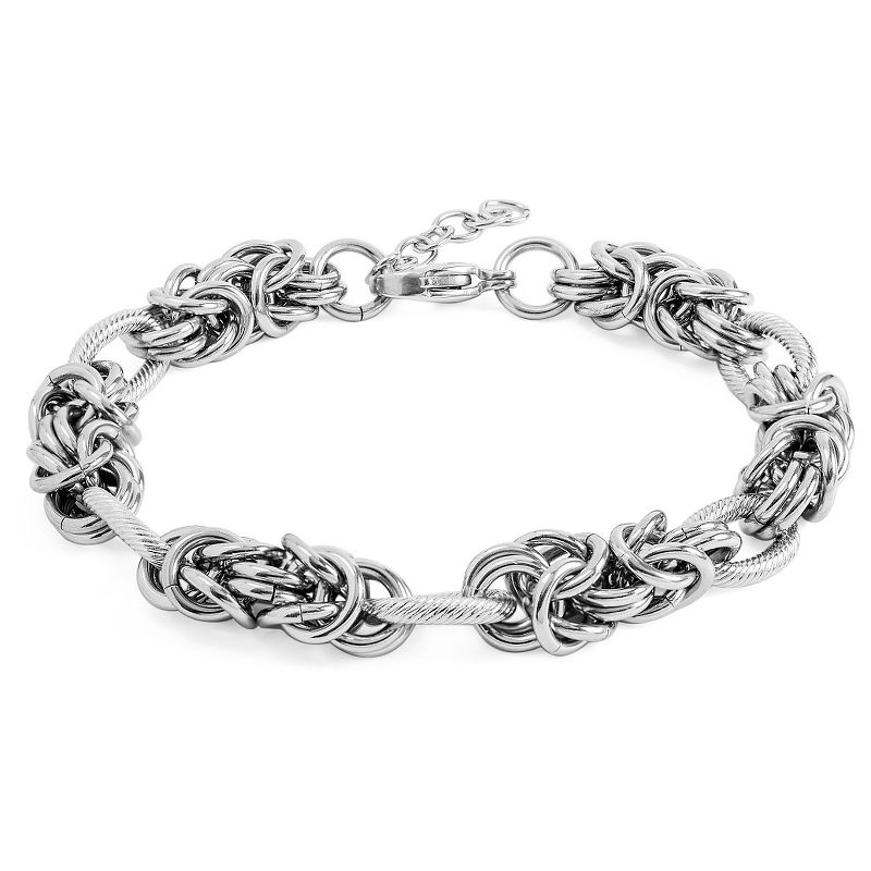 West Coast Jewelry Stainless Steel Link and Byzantine Bracelet