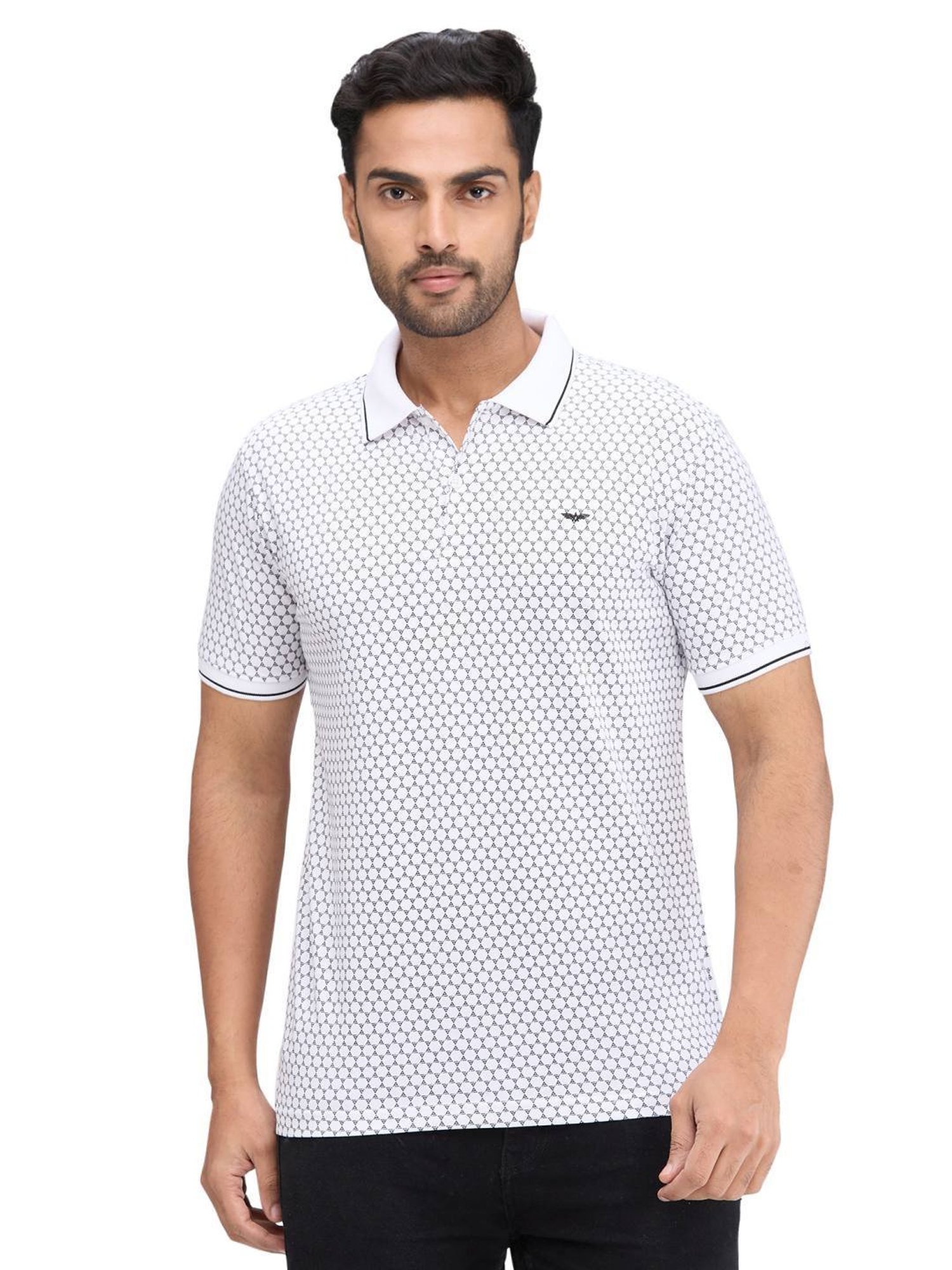 Park Avenue White Slim Fit Printed Polo T-Shirt